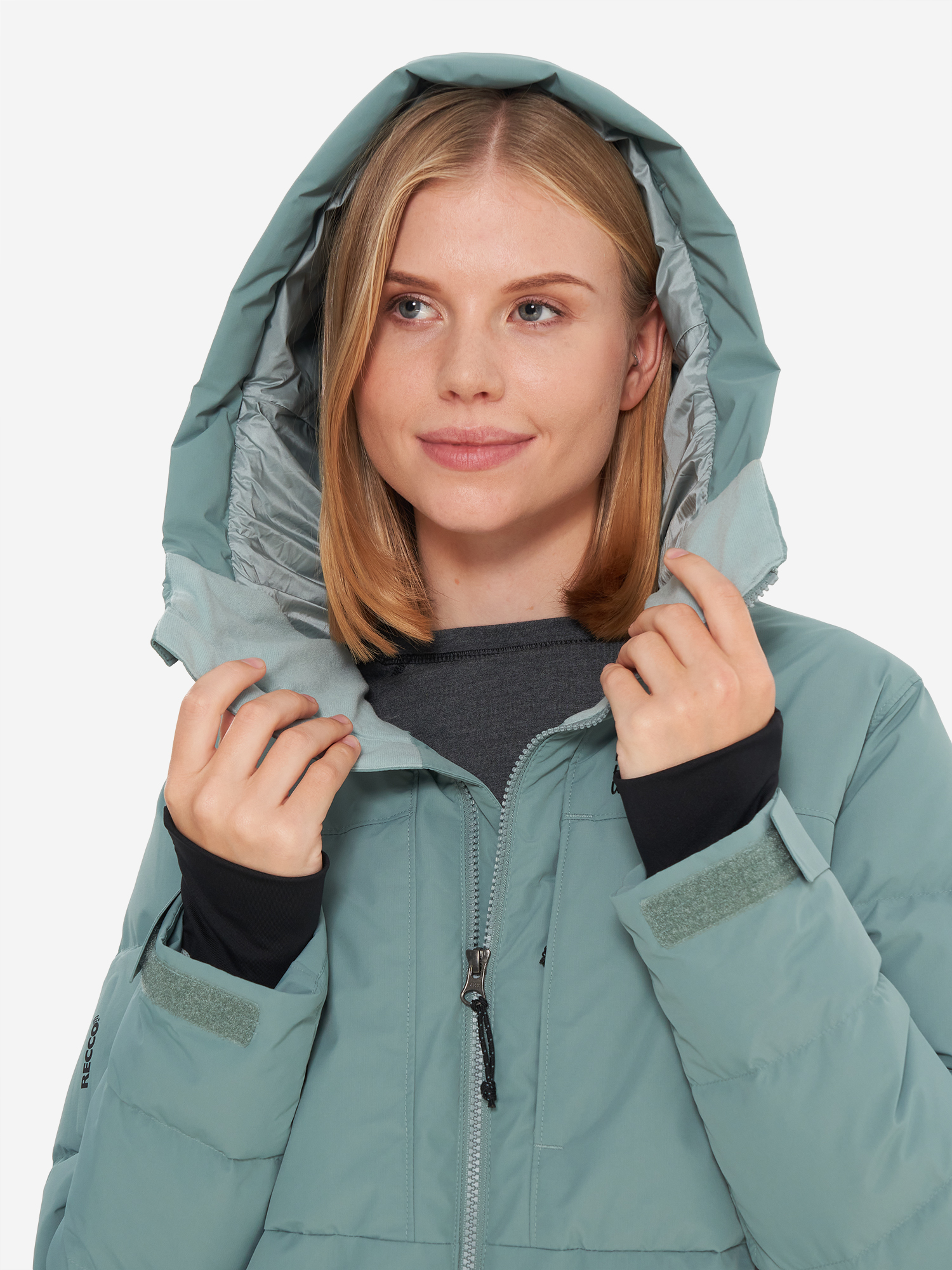 фото Пуховик женский mountain hardwear powder maven, голубой