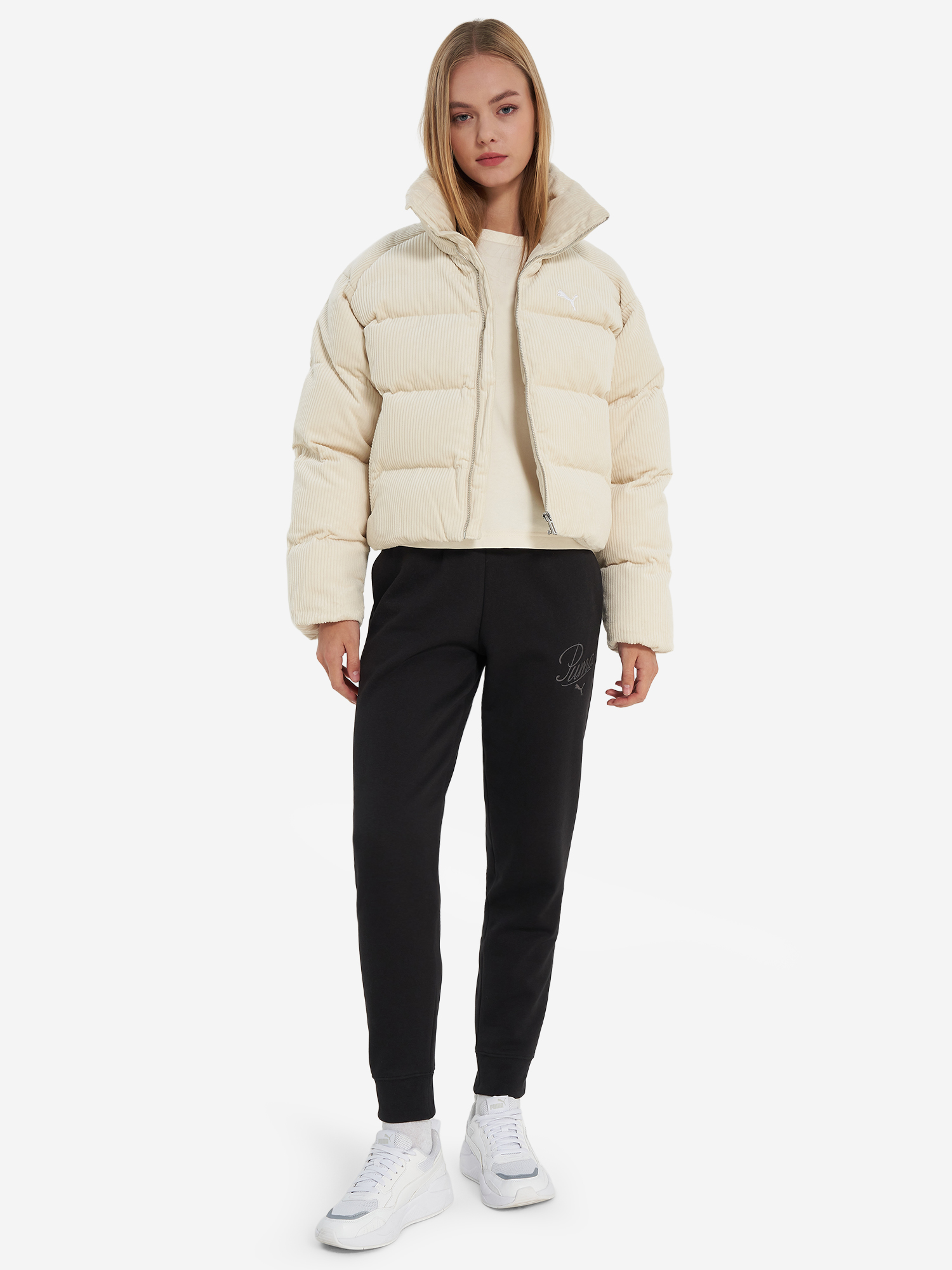фото Пуховик женский puma wardrobe ess corduroy, бежевый