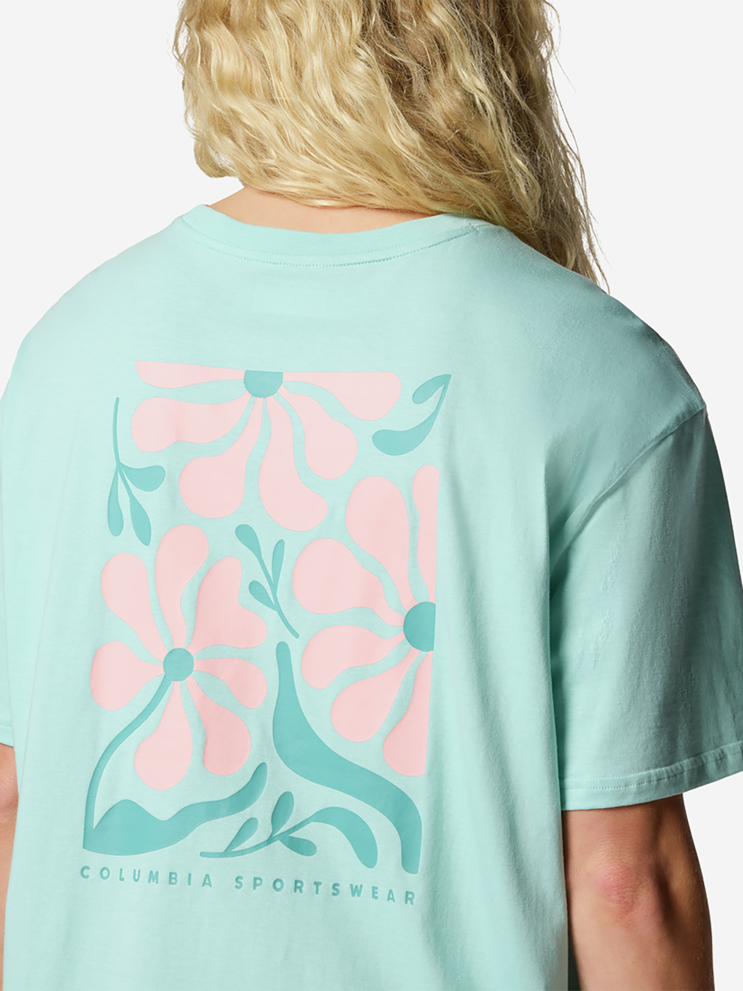 фото Футболка женская оверсайз columbia rolling bend graphic oversized tee, голубой