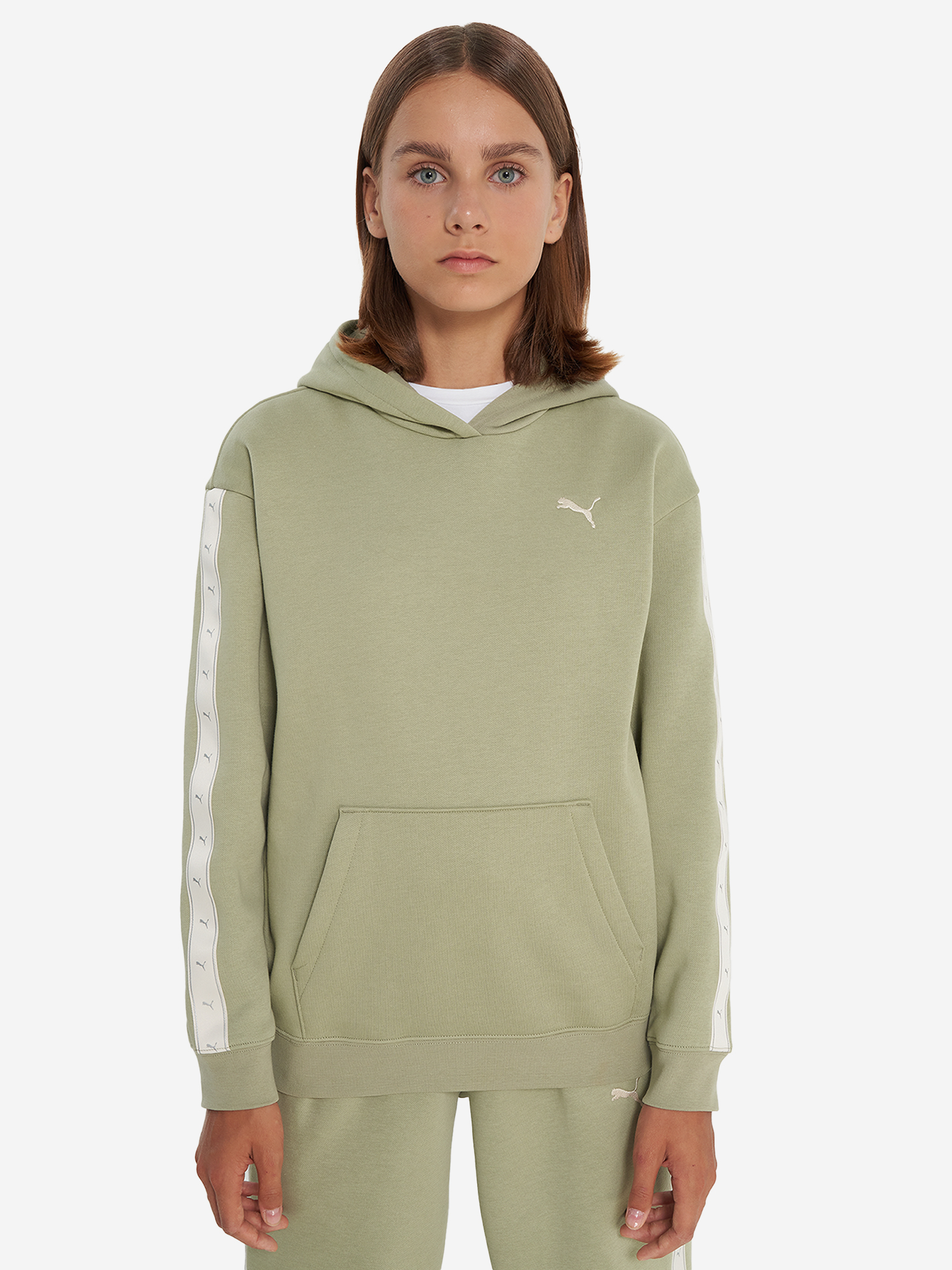 фото Худи для девочек puma tape relaxed, зеленый