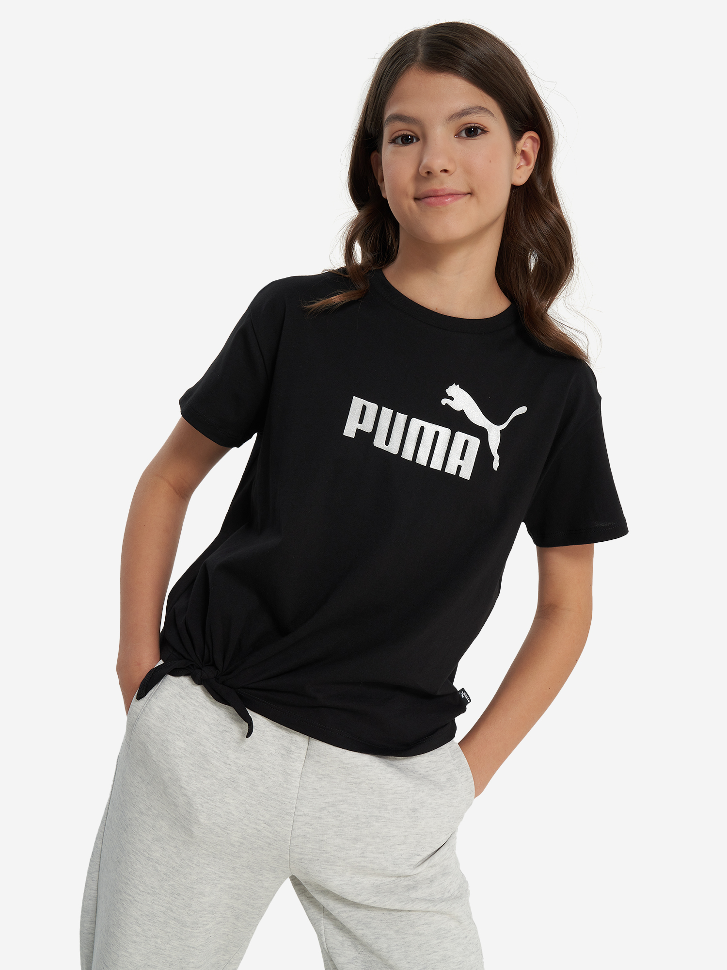 фото Футболка для девочек puma ess+ logo knotted, черный