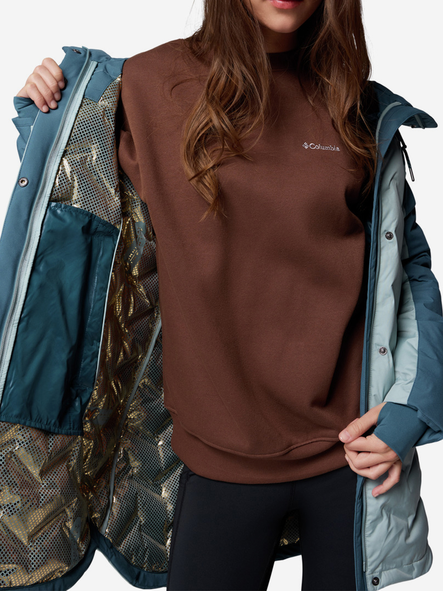 фото Пуховик женский columbia mountain croo iii mid down jacket, голубой