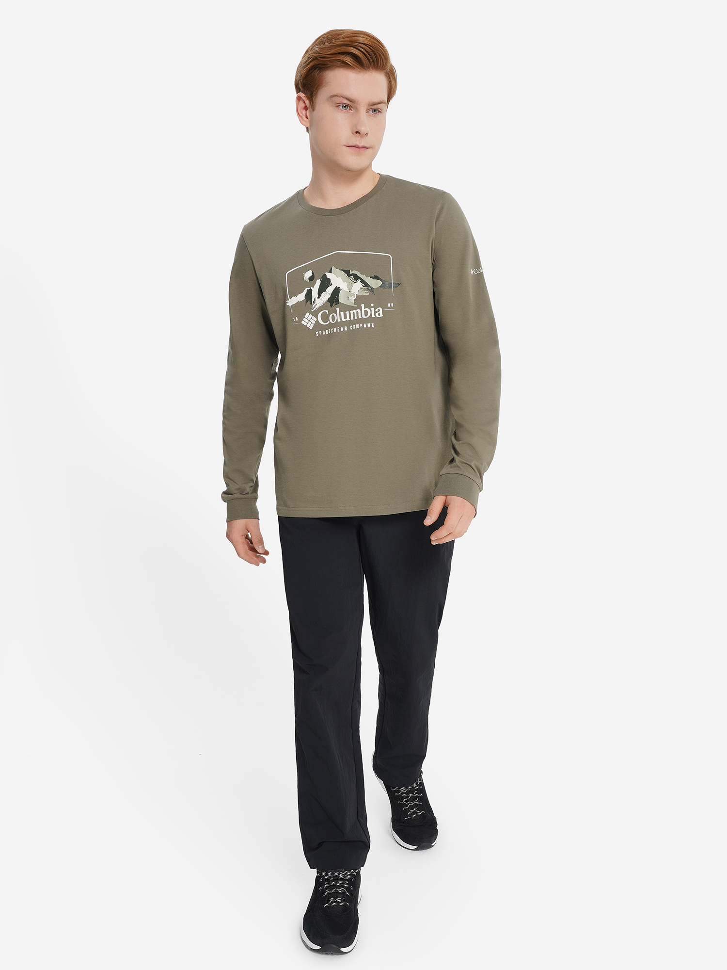 фото Лонгслив мужской columbia csc seasonal logo ls tee, зеленый