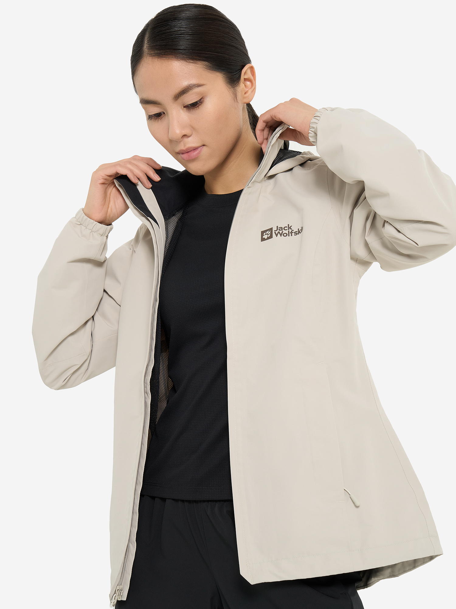 фото Куртка мембранная женская jack wolfskin stormy point, бежевый