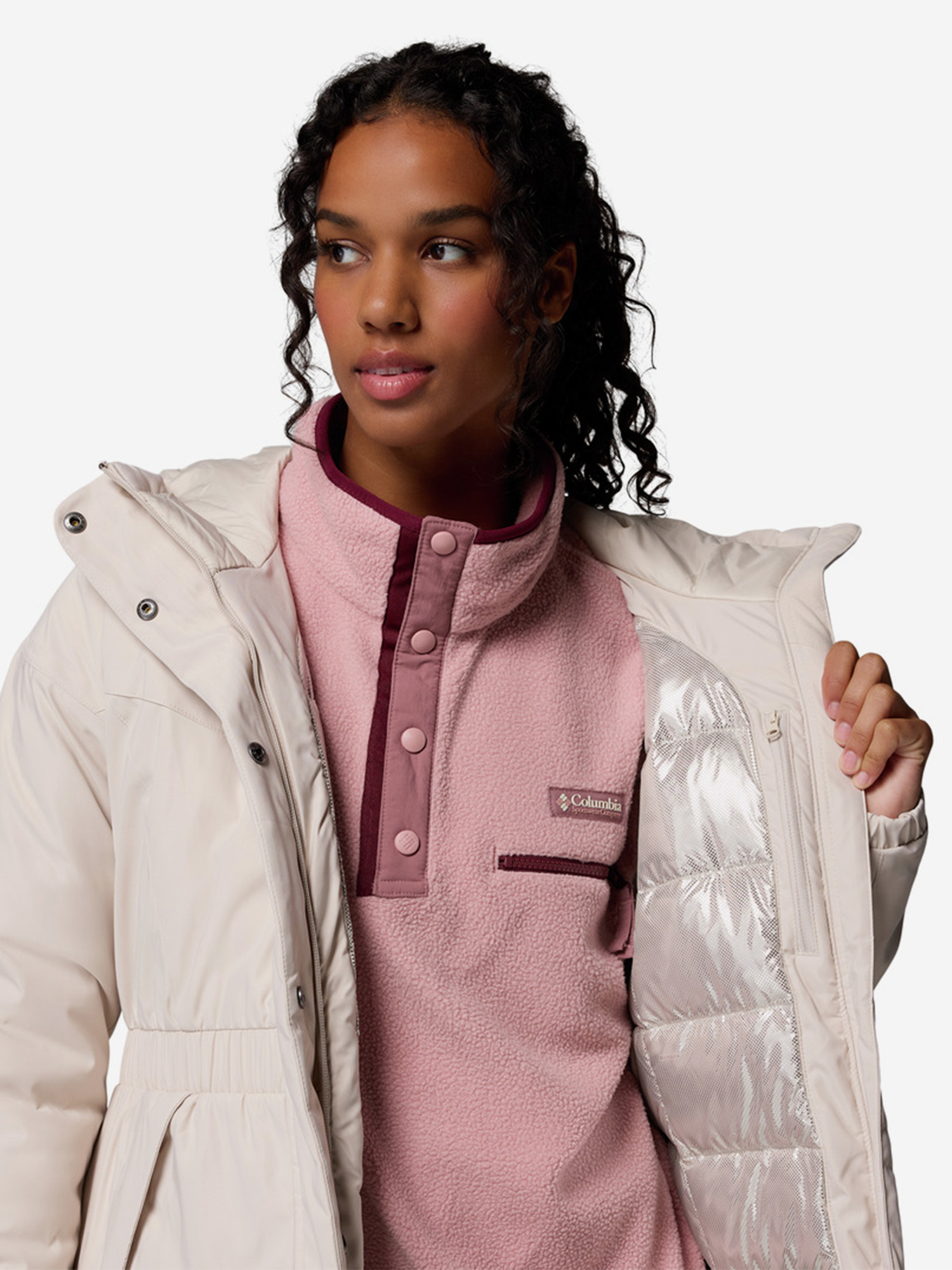фото Парка женская columbia kennedy meadows mid down parka, бежевый