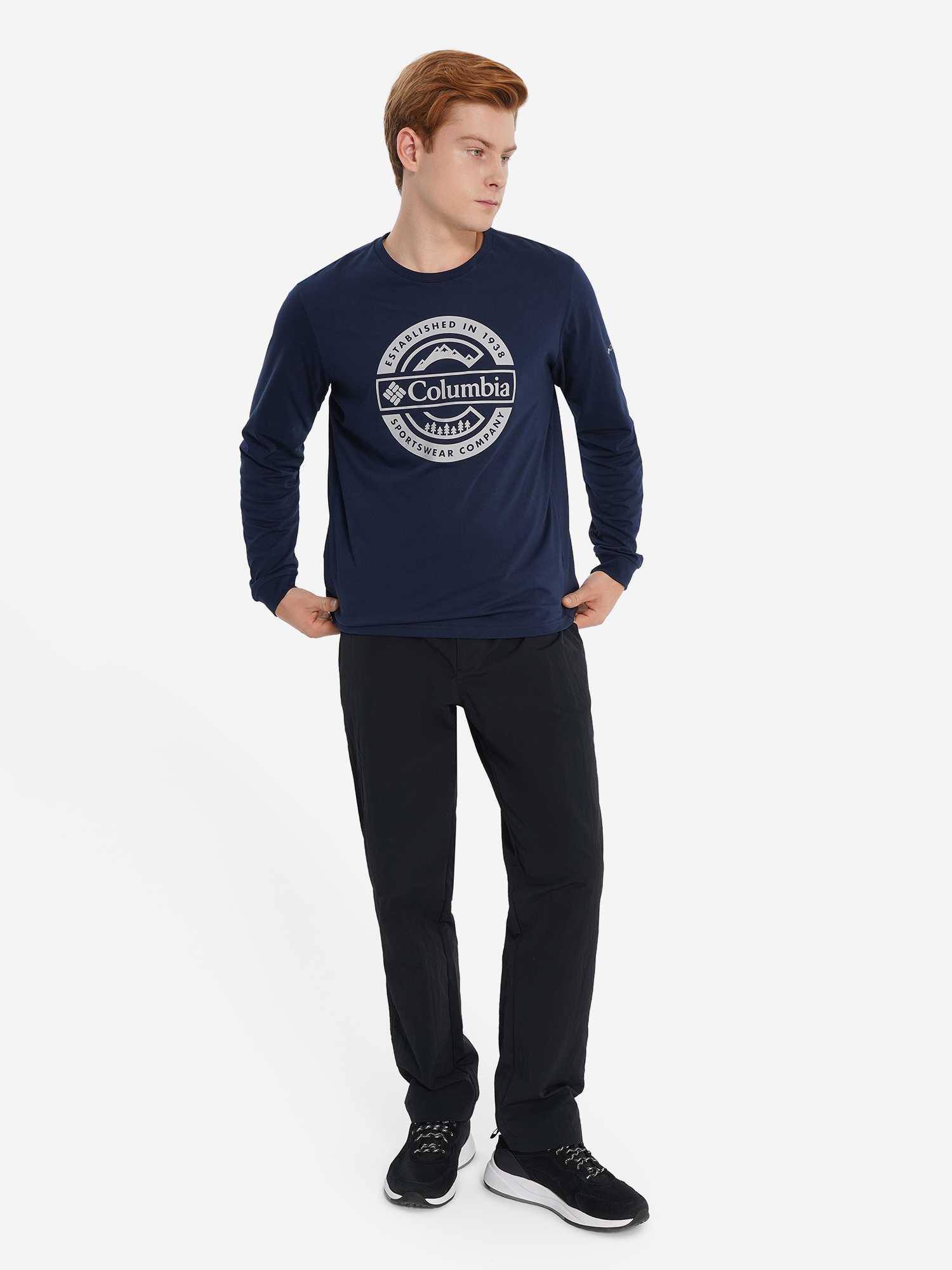 фото Лонгслив мужской columbia csc seasonal logo ls tee, синий