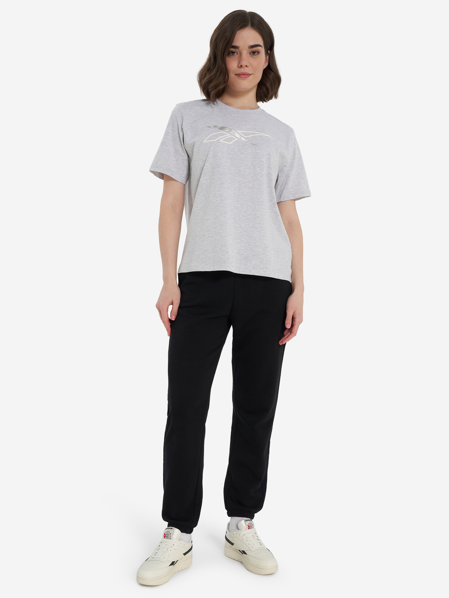 фото Футболка женская reebok brielle crew, серый