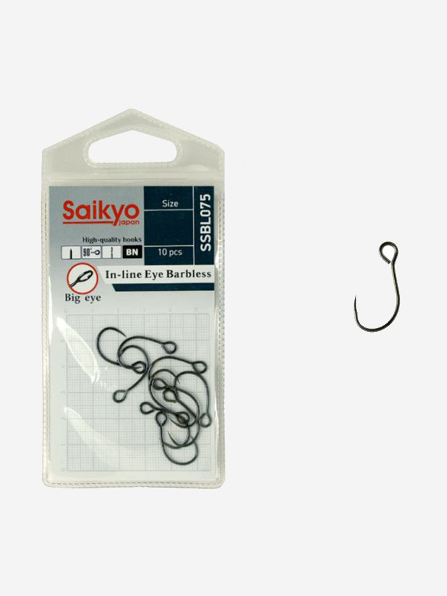 Крючки для рыбалки одинарные Saikyo SS075-BN IN-LINE EYE (1 уп. по 10 шт.), Серый
Крючки для рыбалки одинарные Saikyo SS075-BN IN-LINE EYE (1 уп. по 10 шт.), Серый