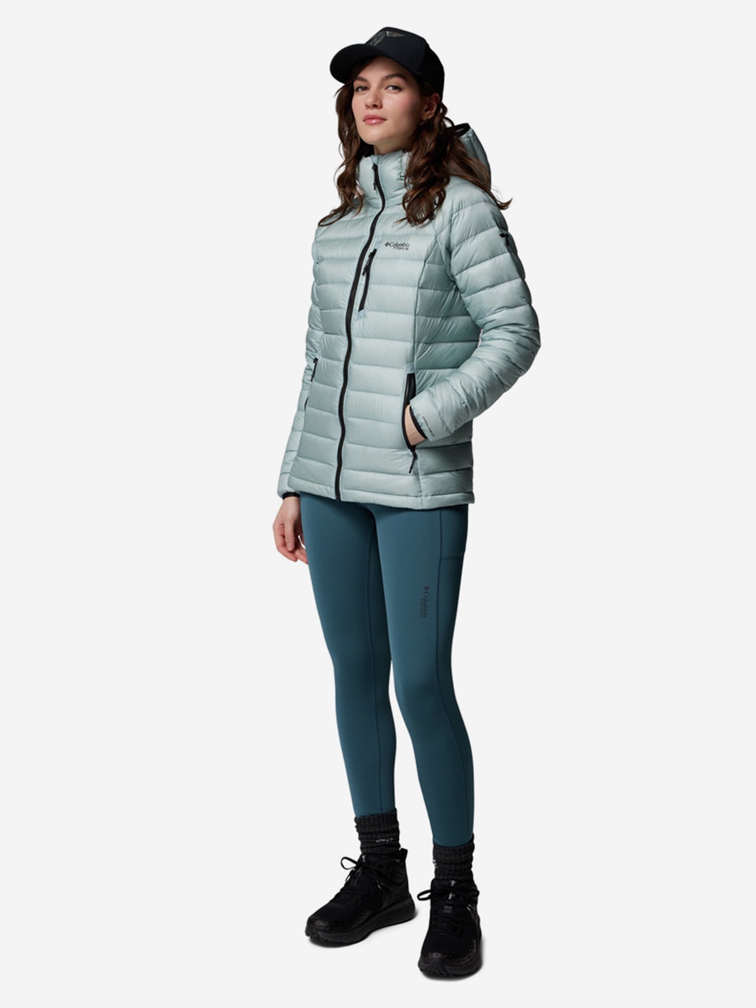 фото Пуховик женский columbia arctic crest down hooded jacket, голубой