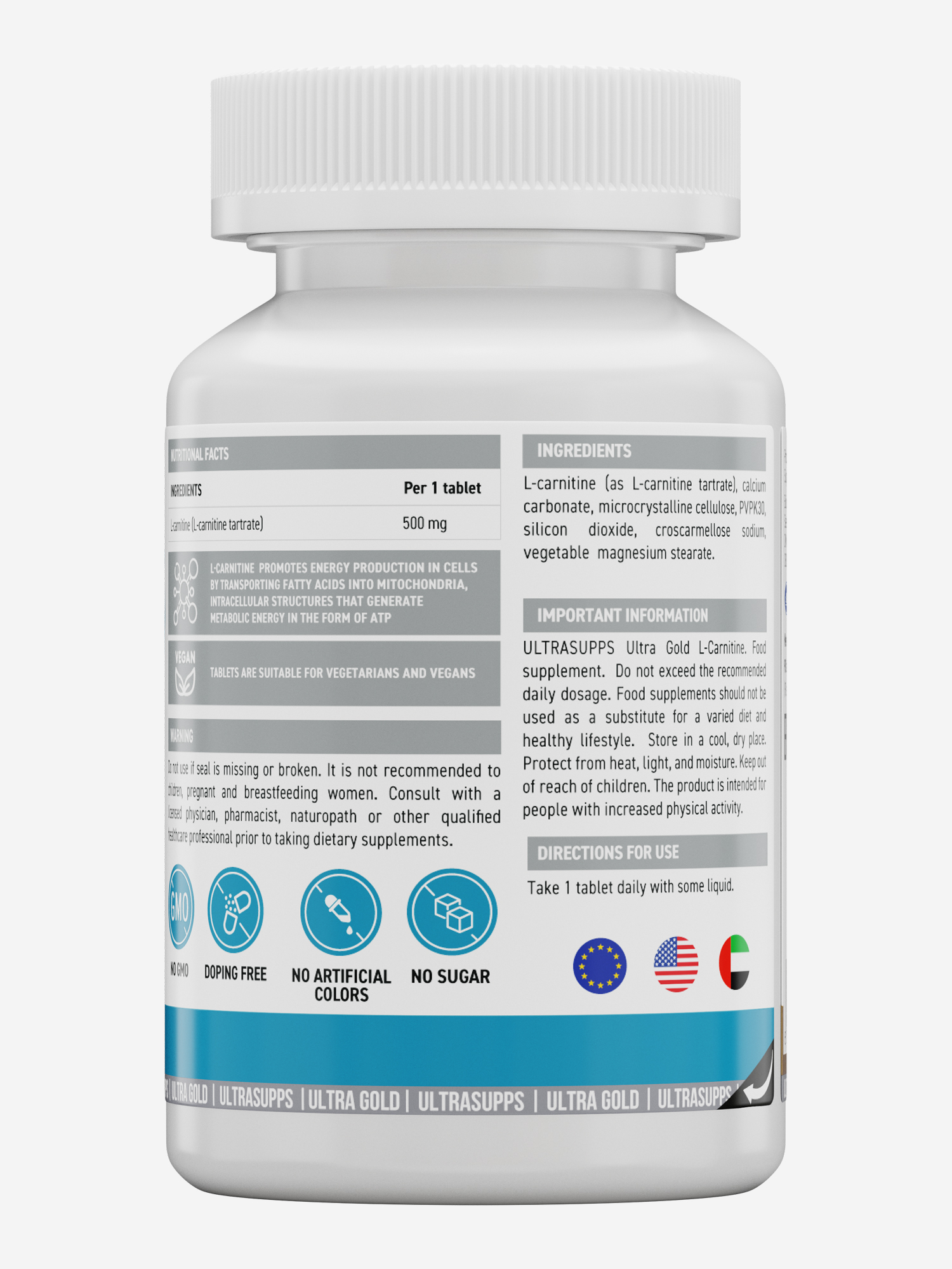 фото L-карнитин ultrasupp ultra gold, 90 шт, белый ultrasupps