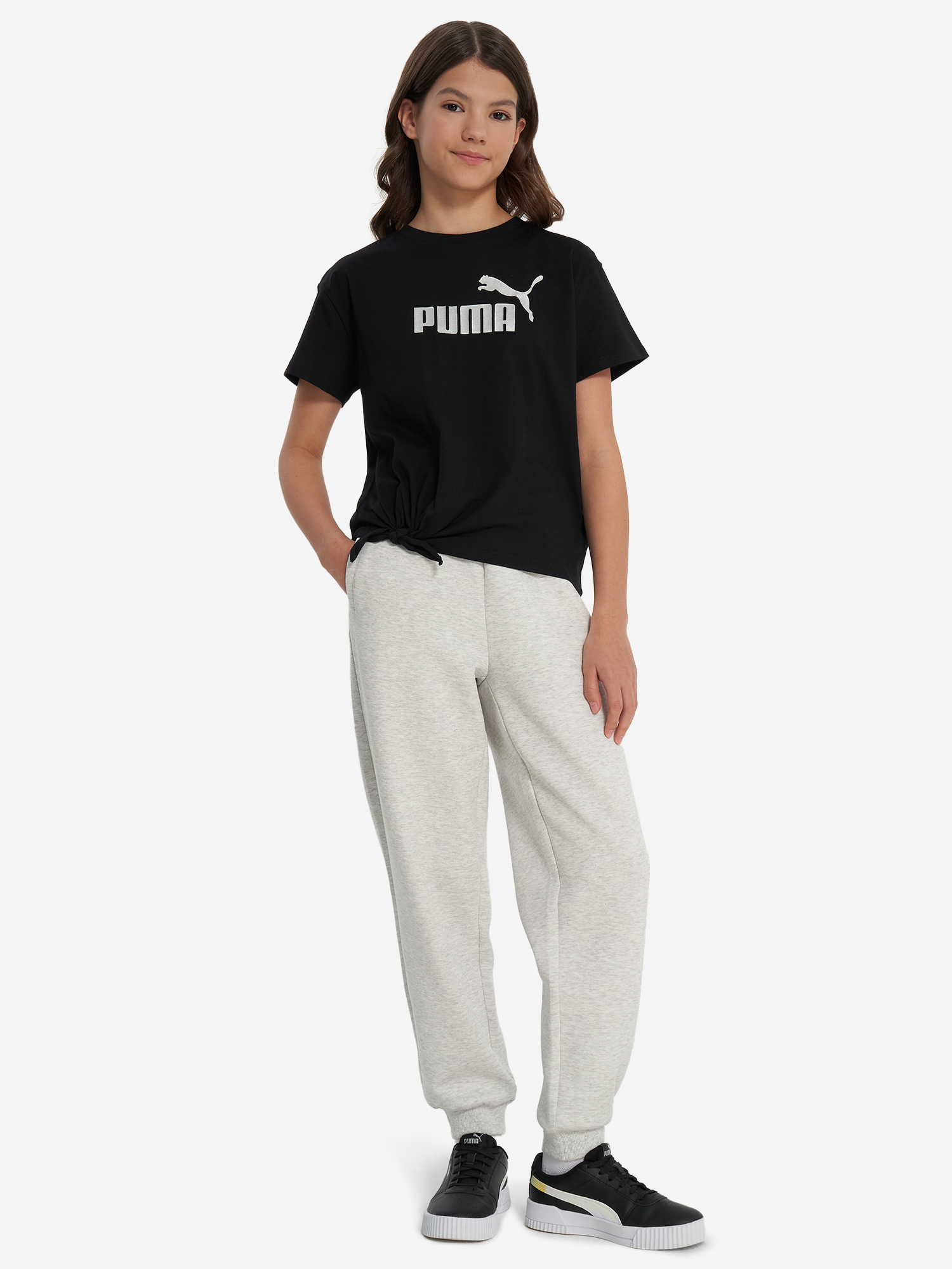 фото Футболка для девочек puma ess+ logo knotted, черный