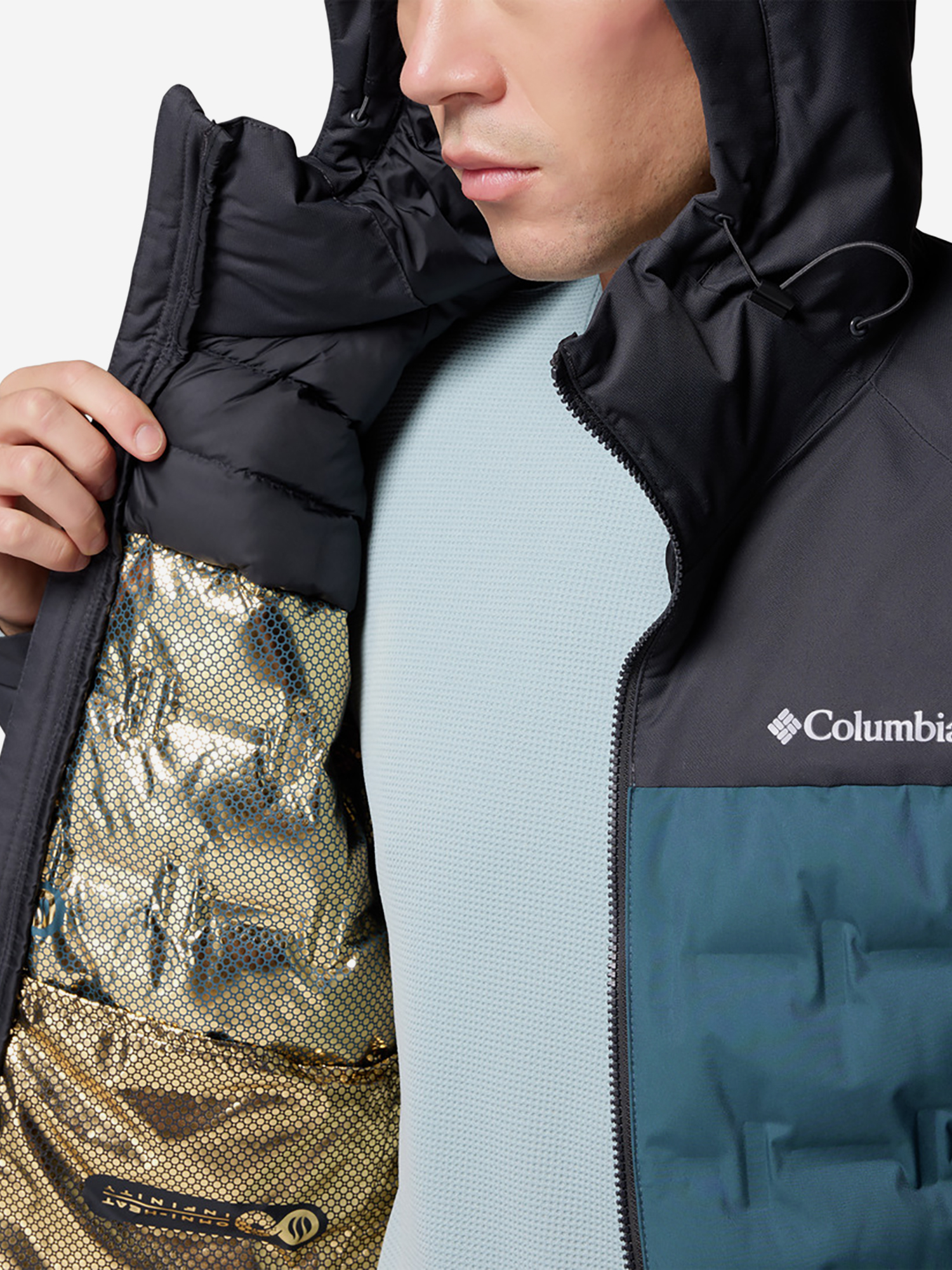 фото Пуховик мужской columbia grand trek iii down hooded jacket, голубой