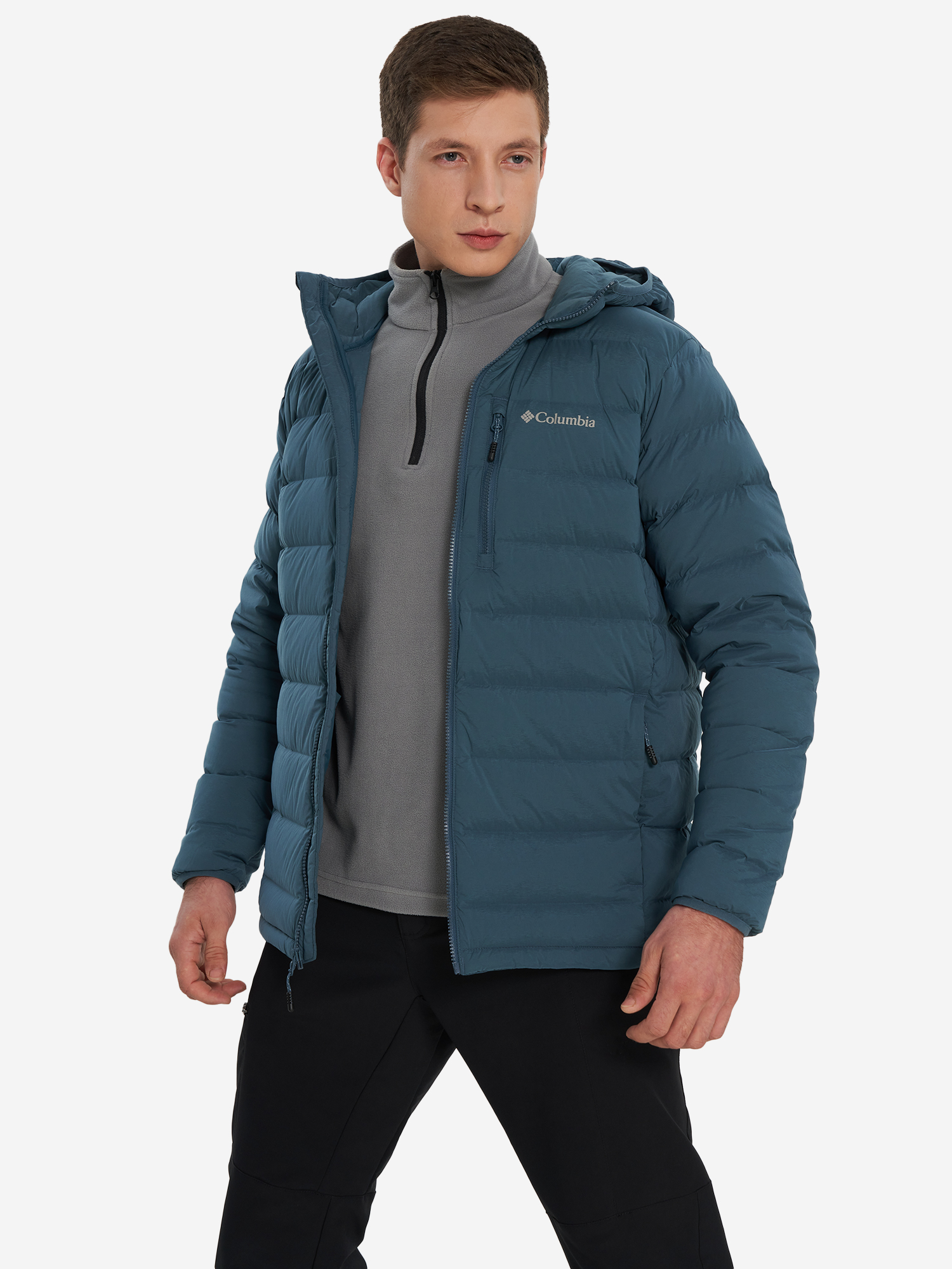 фото Пуховик мужской columbia drift peak stretch down hooded jacket, голубой