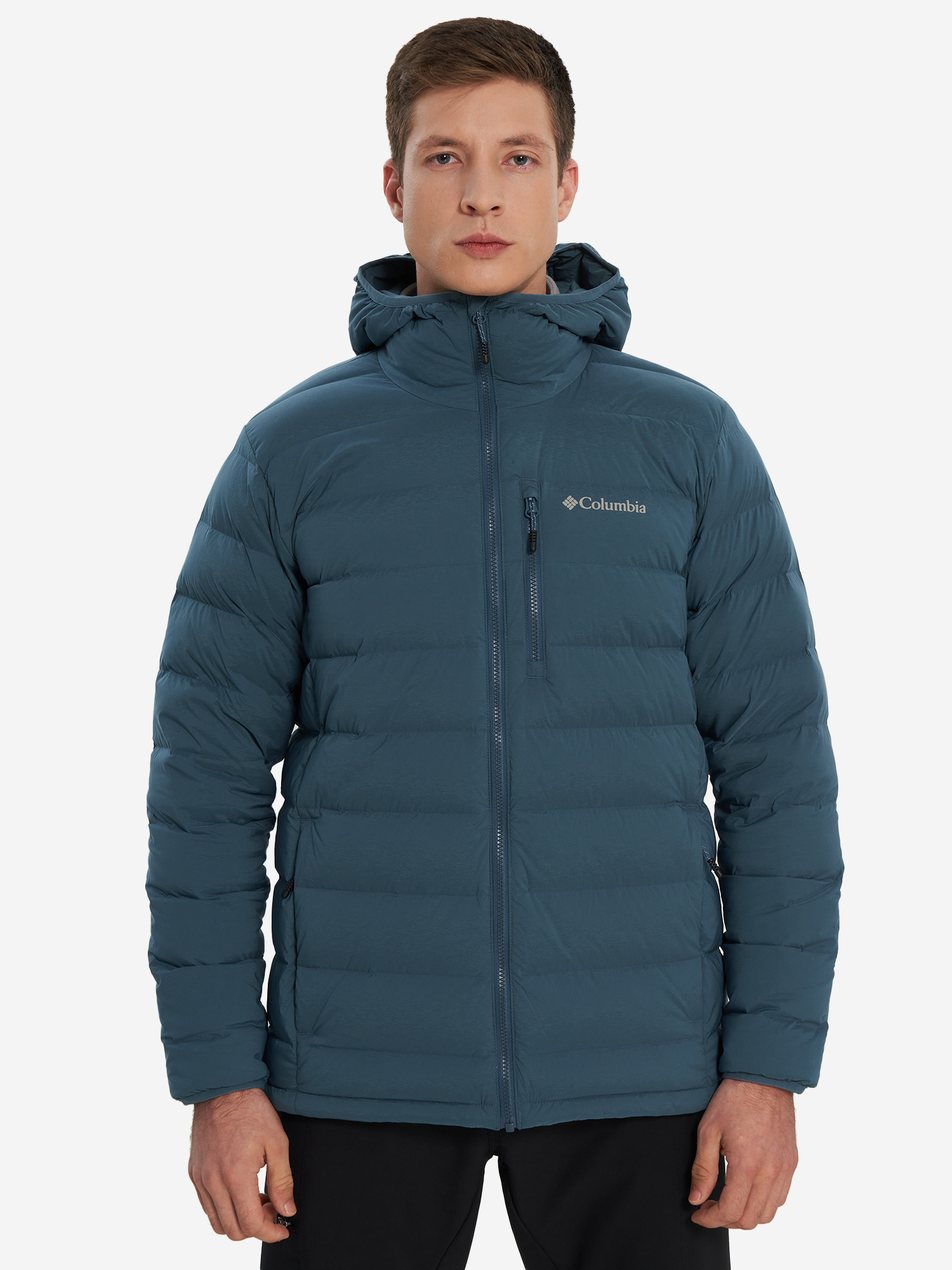 фото Пуховик мужской columbia drift peak stretch down hooded jacket, голубой