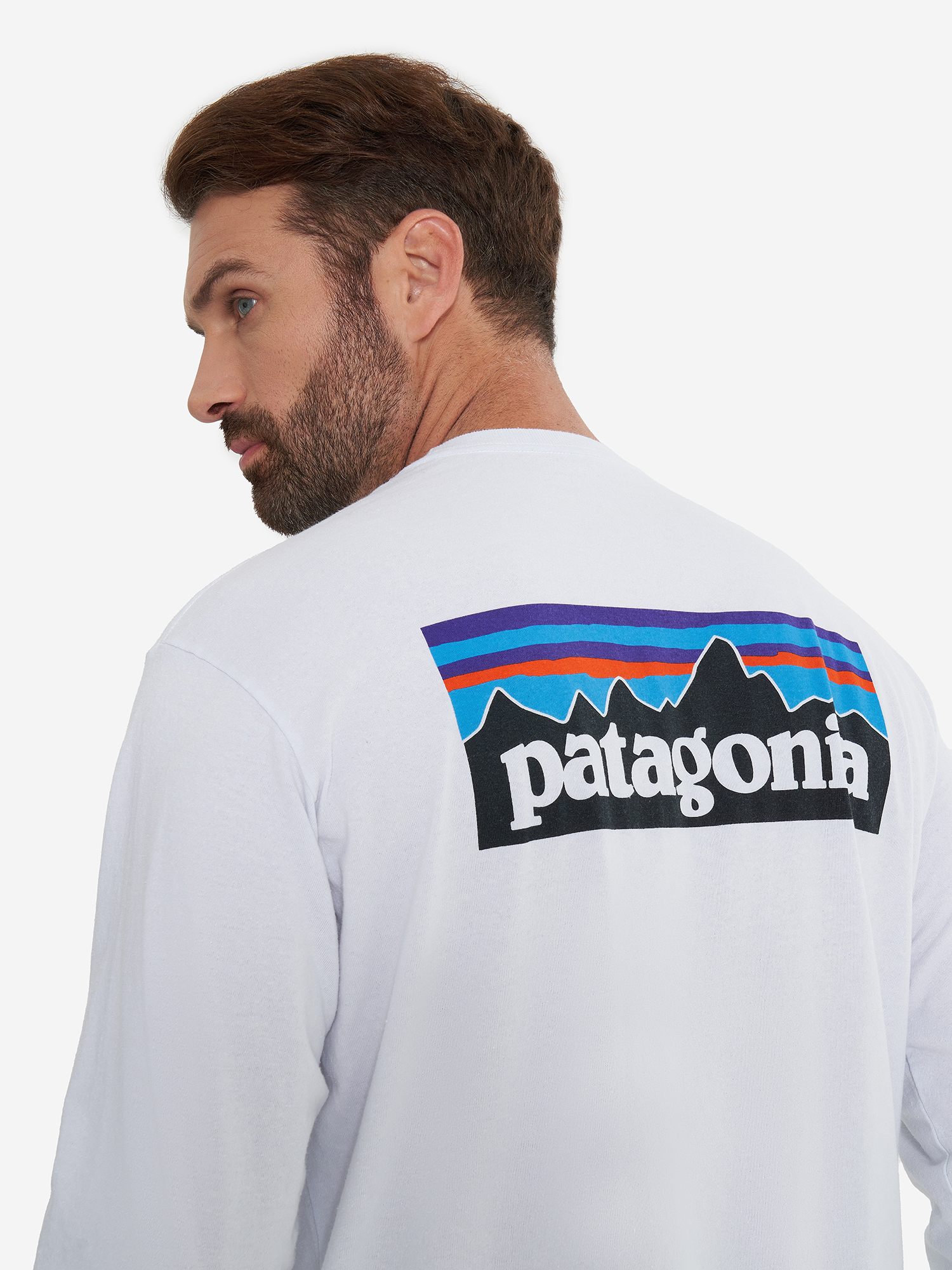 фото Лонгслив мужской patagonia logo, белый