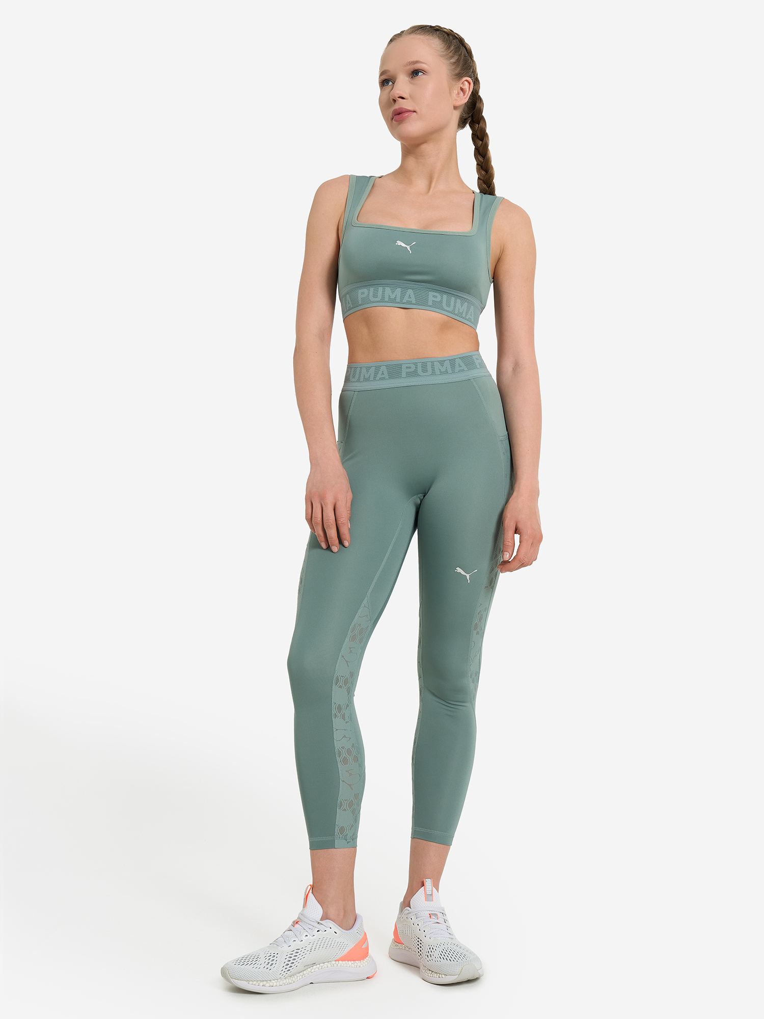фото Топ бра спортивный puma move lace bra, зеленый