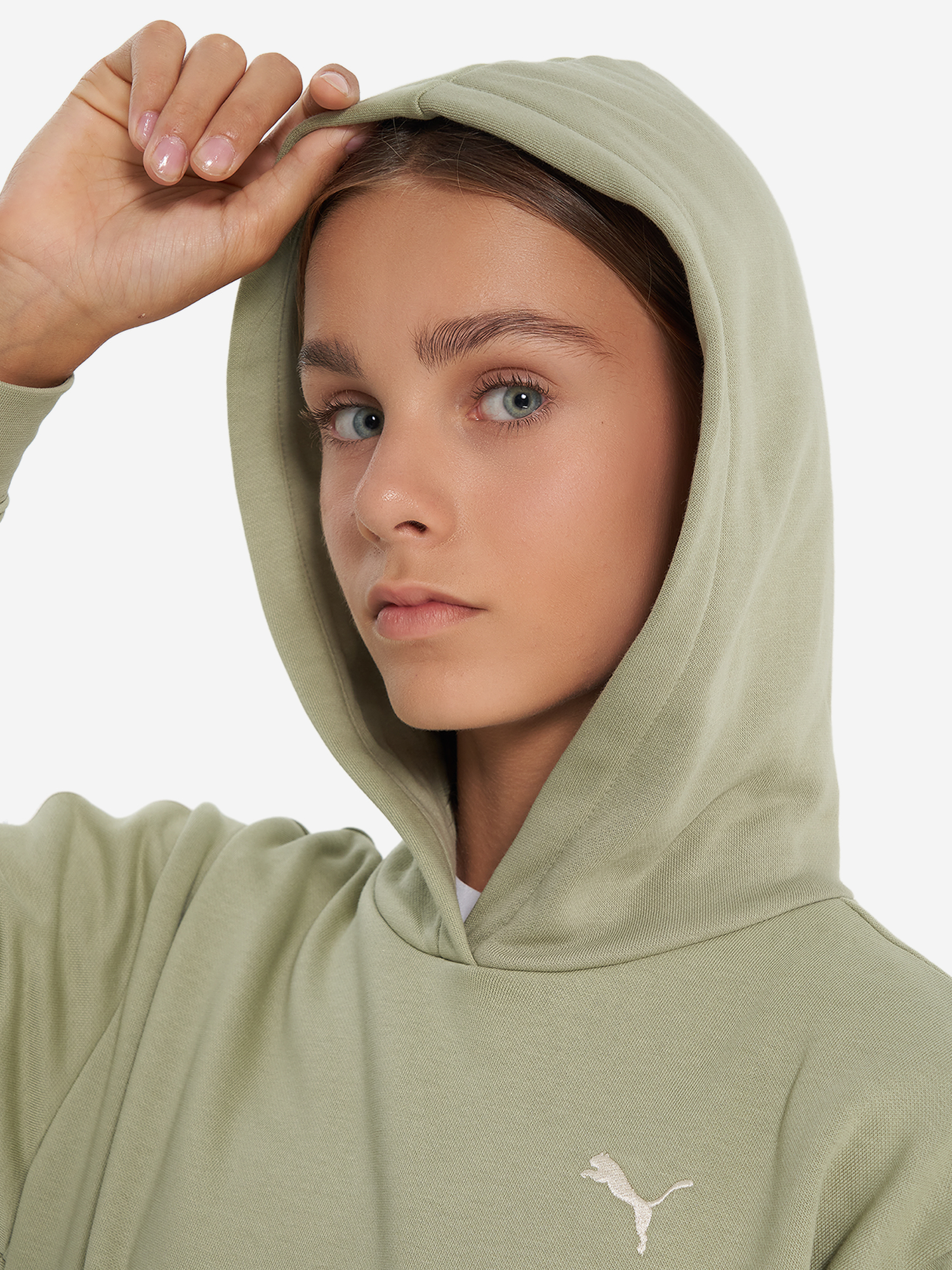 фото Худи для девочек puma tape relaxed, зеленый