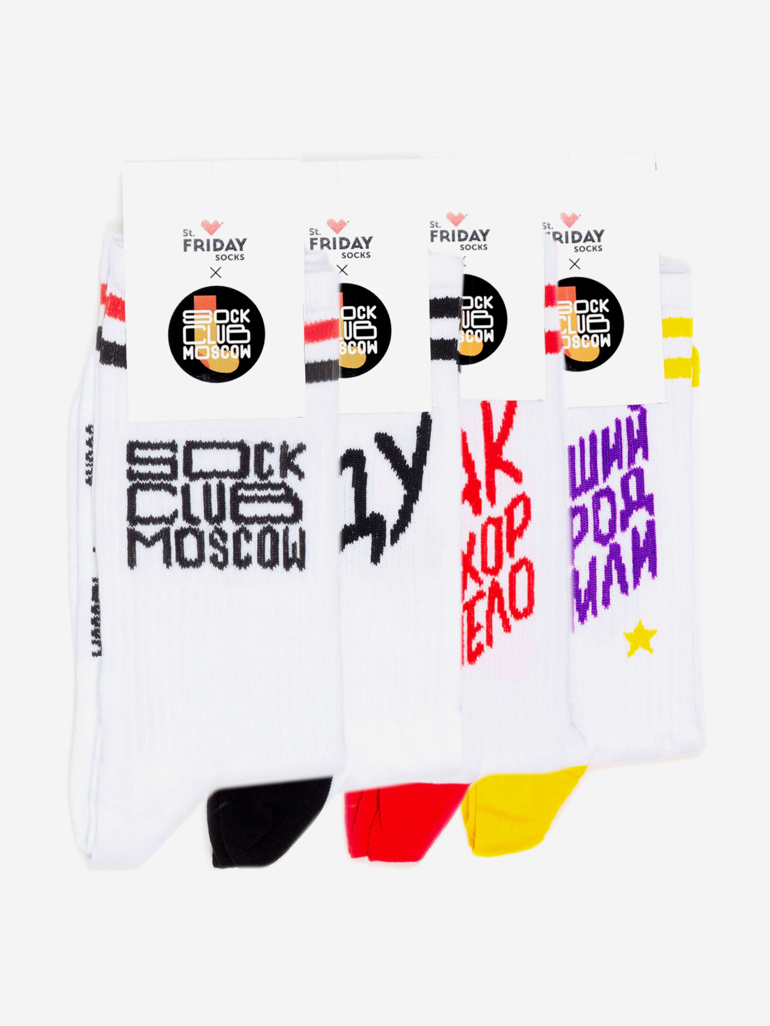 Комплект носков St.Friday Socks x Sock Club Moscow, Спортивные с надписями, Четыре пары носков, Белый
Комплект носков St.Friday Socks x Sock Club Moscow, Спортивные с надписями, Четыре пары носков, Белый