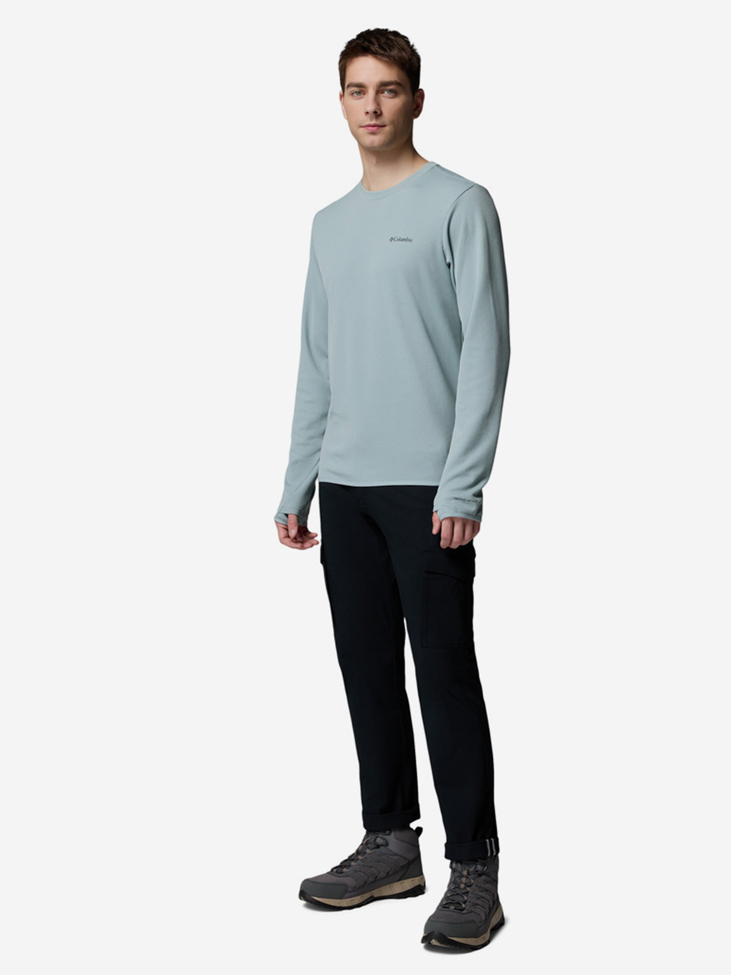 фото Лонгслив мужской columbia tech trail utility warm ls crew, голубой