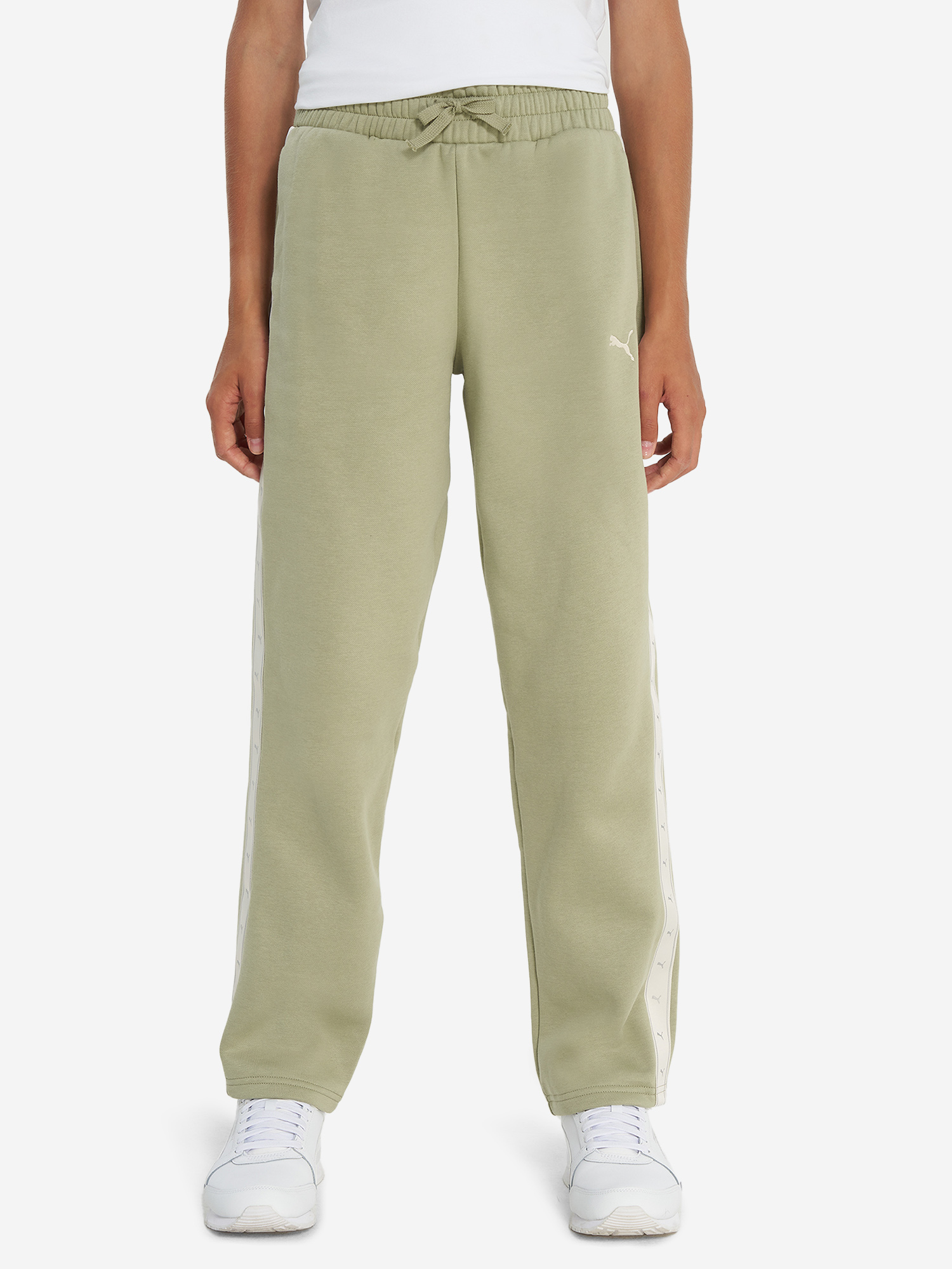 фото Брюки для девочек puma tape relaxed, зеленый