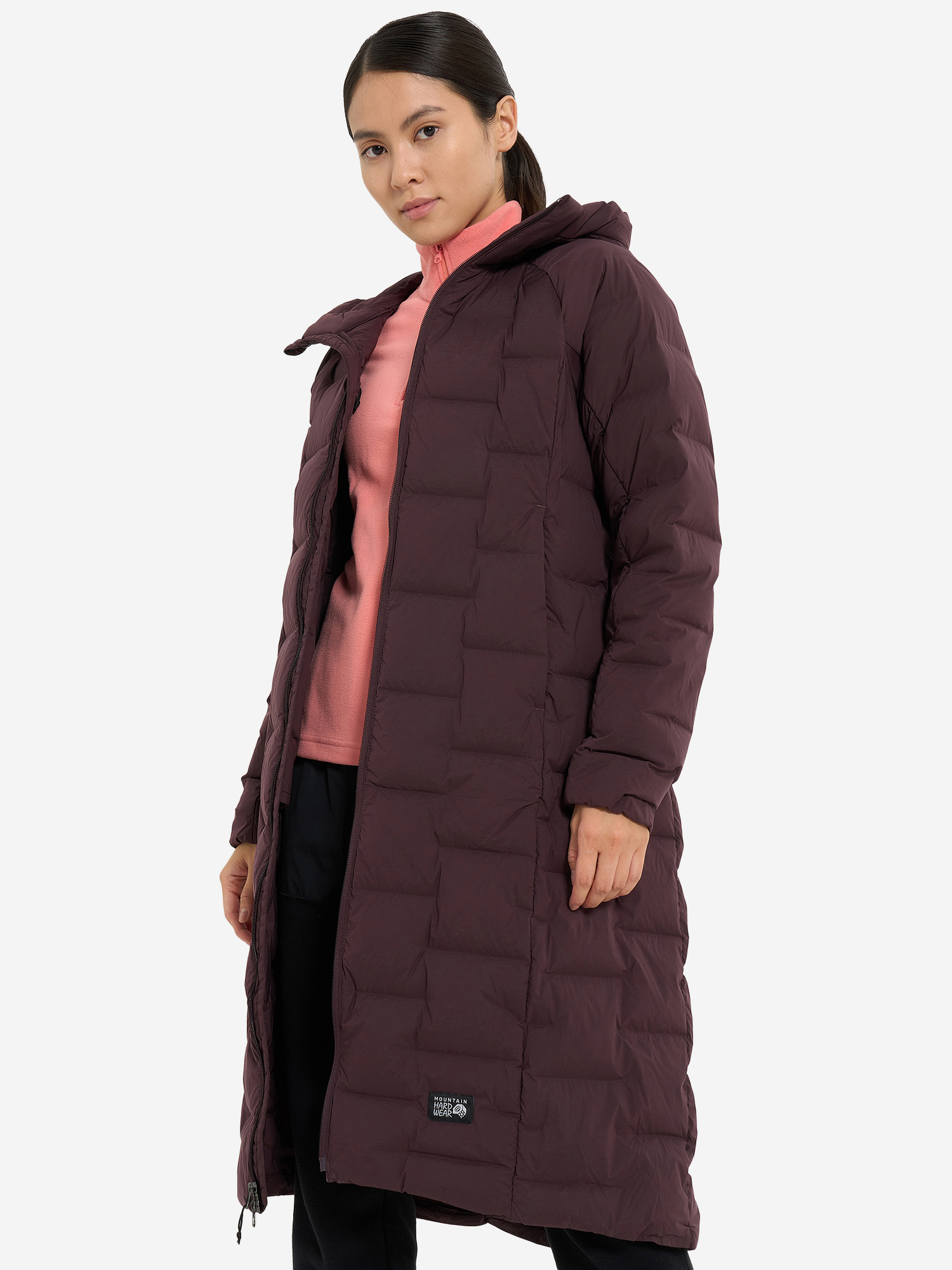 фото Пальто пуховое женское mountain hardwear stretchdown, фиолетовый