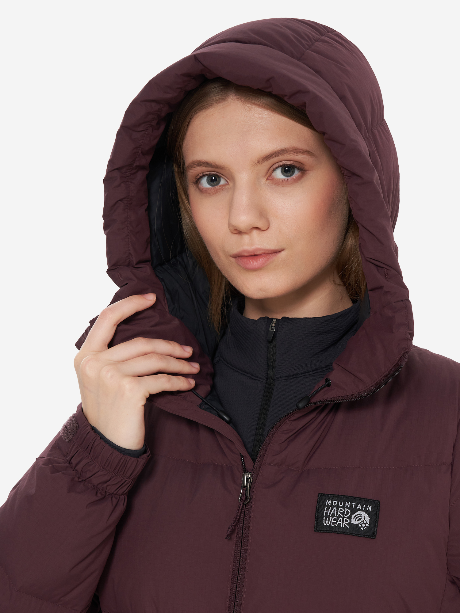 фото Пуховик женский mountain hardwear nevadan down long parka, фиолетовый