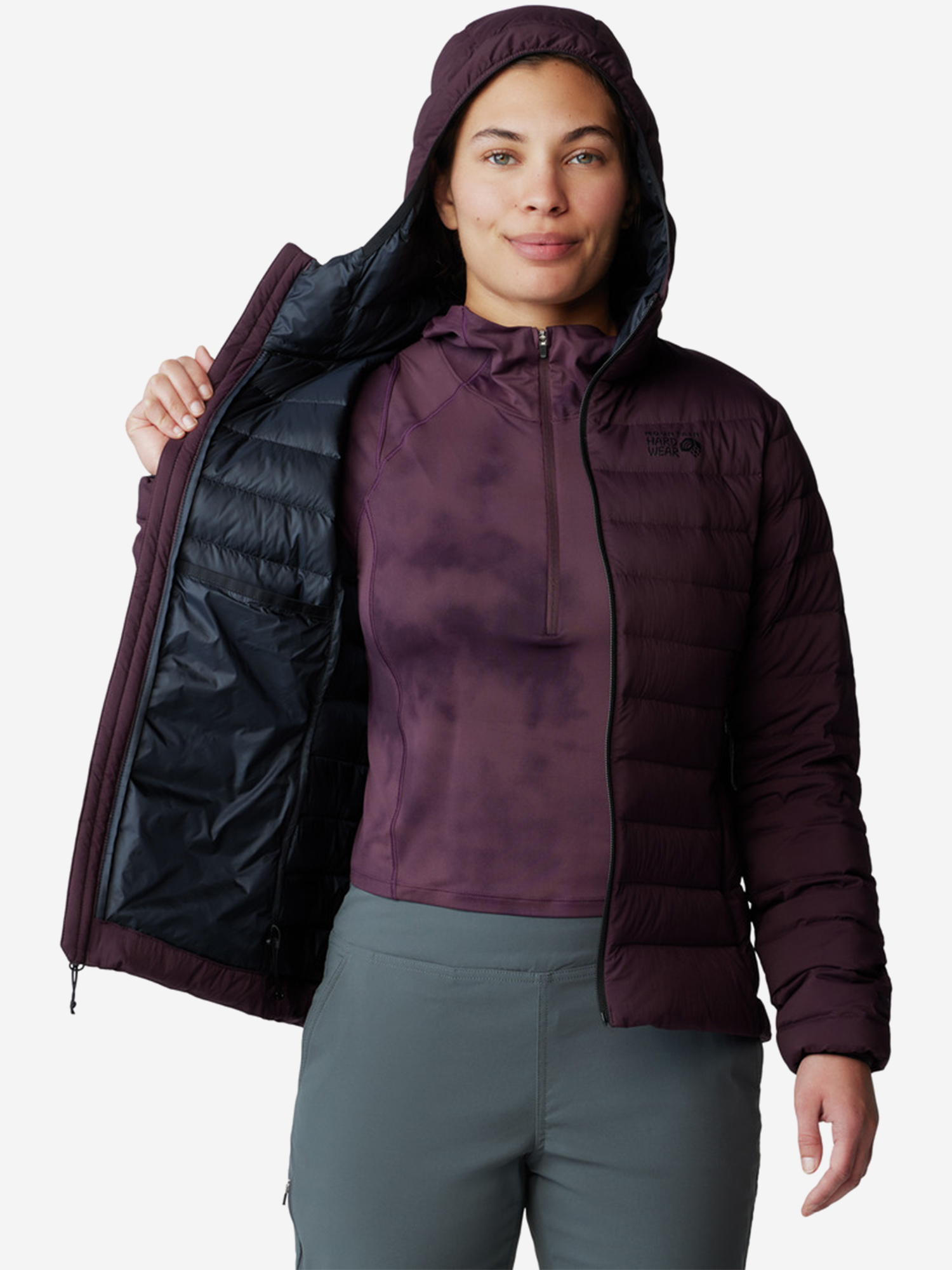 фото Пуховик женский mountain hardwear deloro, фиолетовый