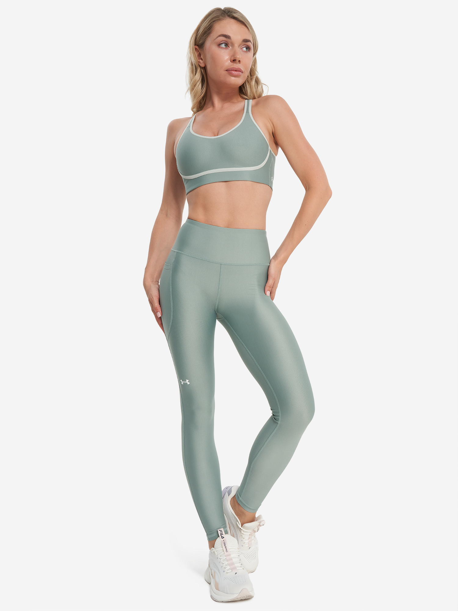 фото Спортивный топ бра under armour infinity piped, зеленый