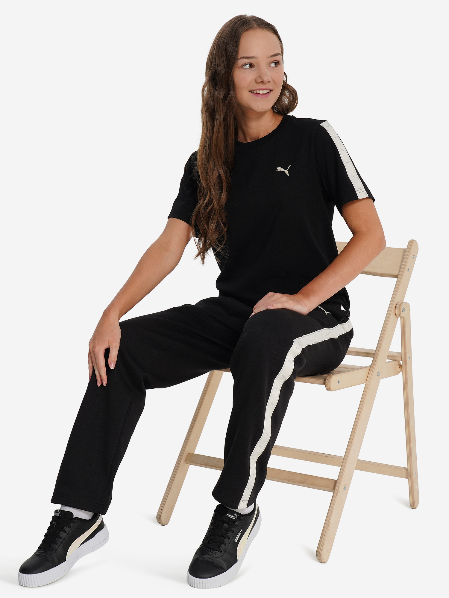 фото Брюки для девочек puma tape relaxed, черный