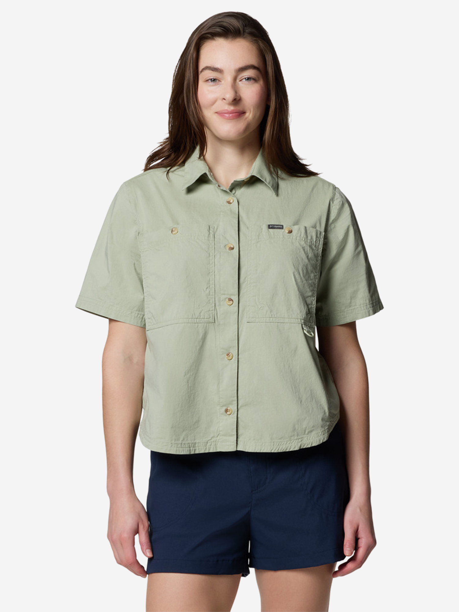 фото Рубашка с коротким рукавом женская columbia brea falls woven ss, зеленый