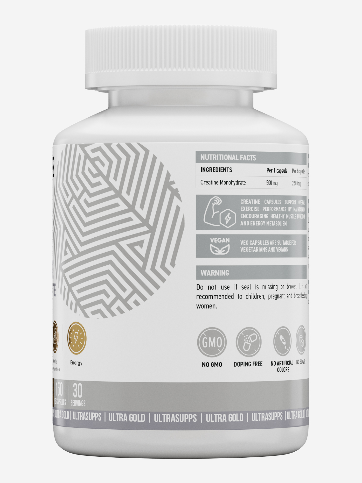 фото Креатин моногидрат ultrasupps ultra gold, 150 шт, белый