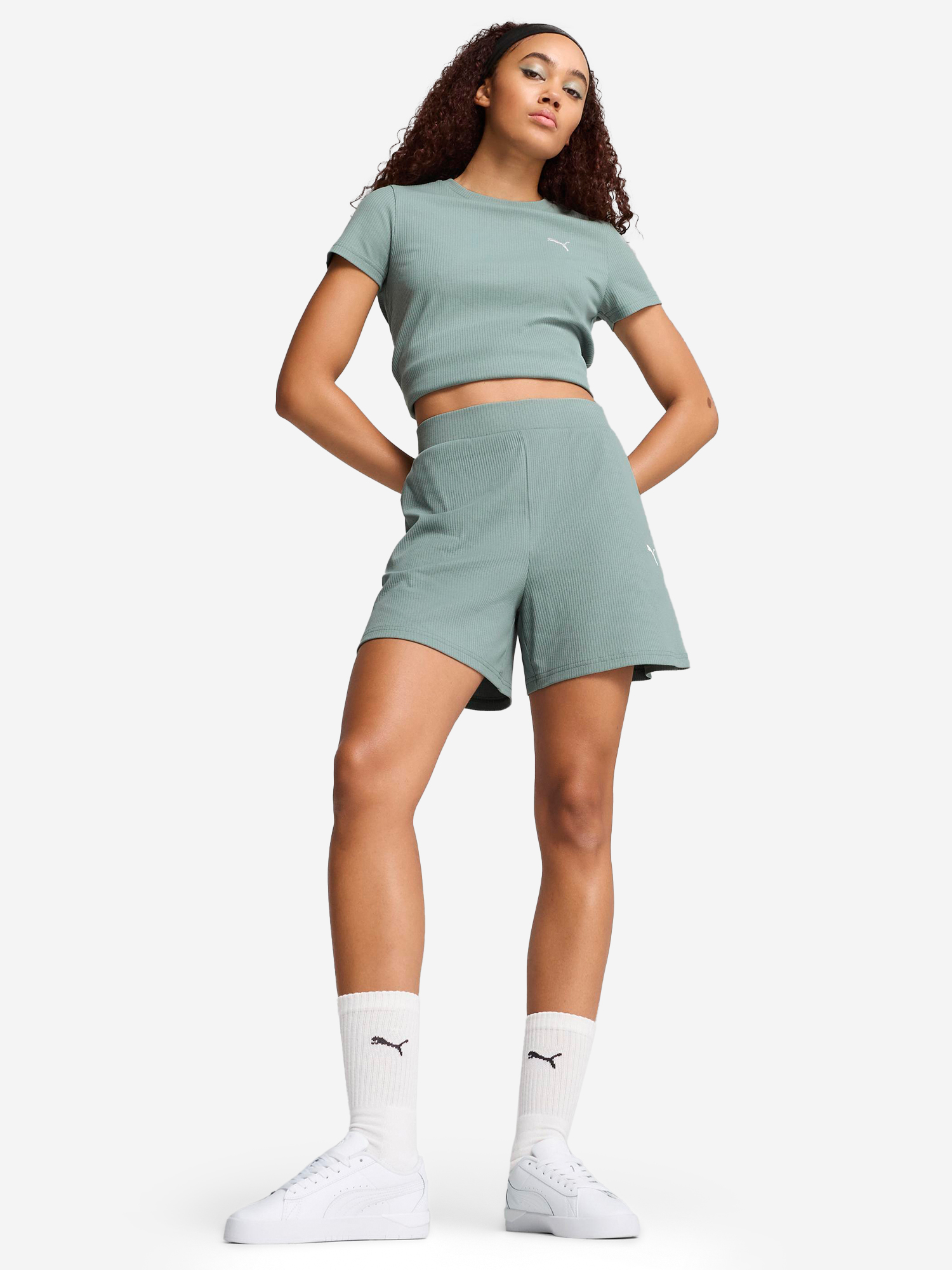фото Шорты женские puma ess elevated, зеленый