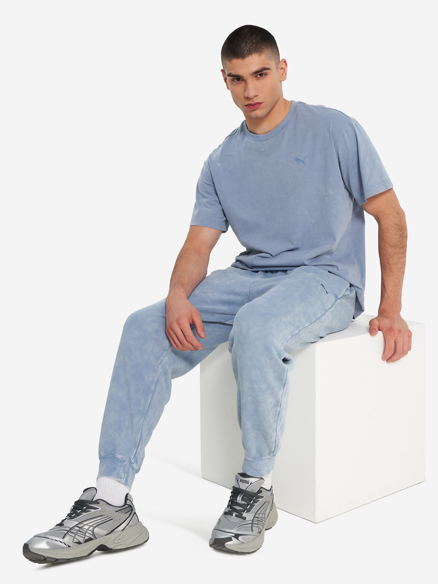 фото Брюки флисовые мужские puma ess elevated, голубой