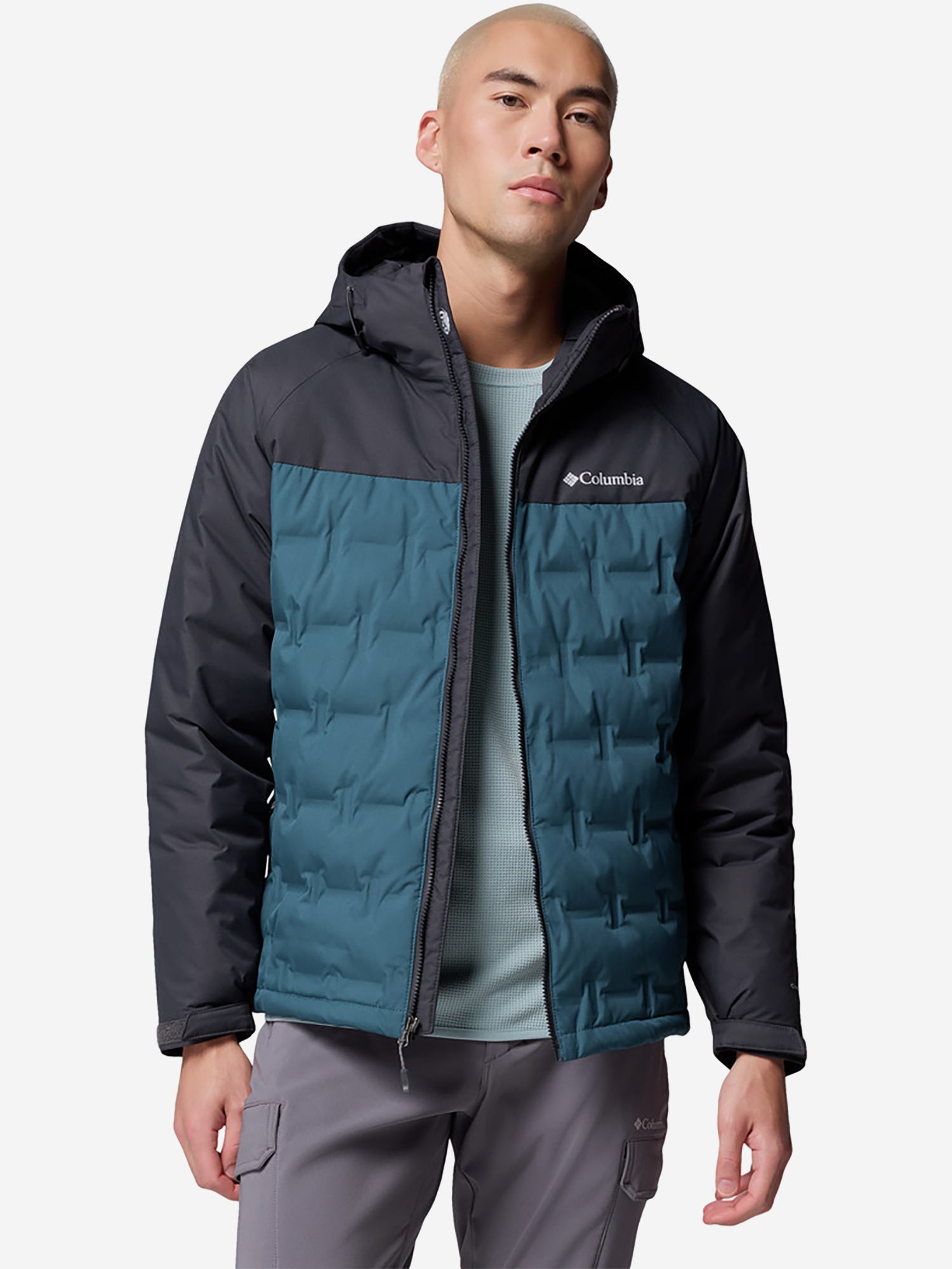 фото Пуховик мужской columbia grand trek iii down hooded jacket, голубой