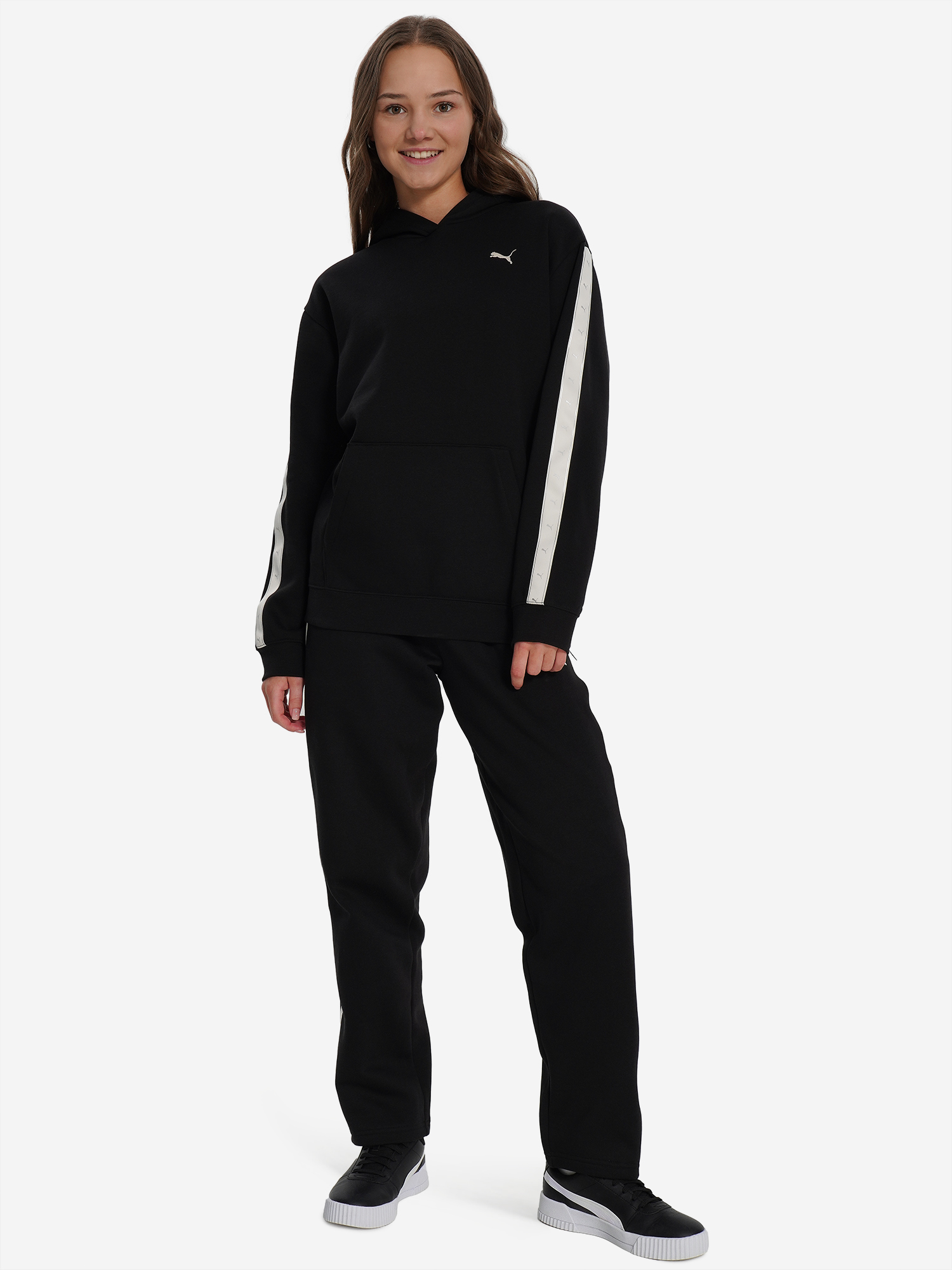 фото Худи для девочек puma tape relaxed, черный