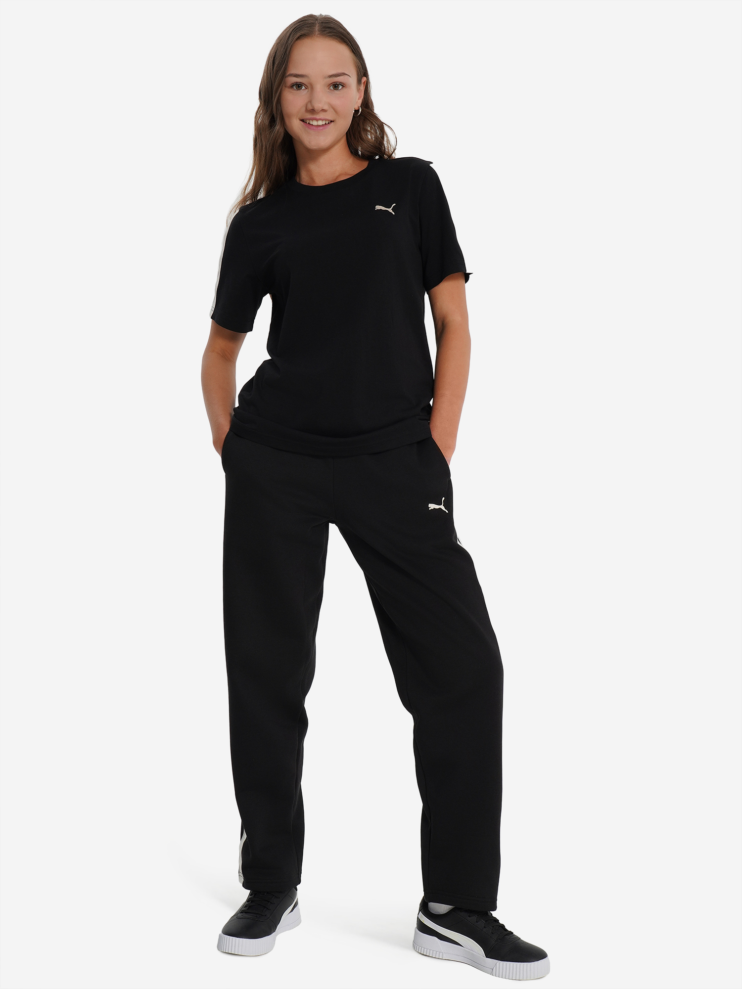 фото Брюки для девочек puma tape relaxed, черный