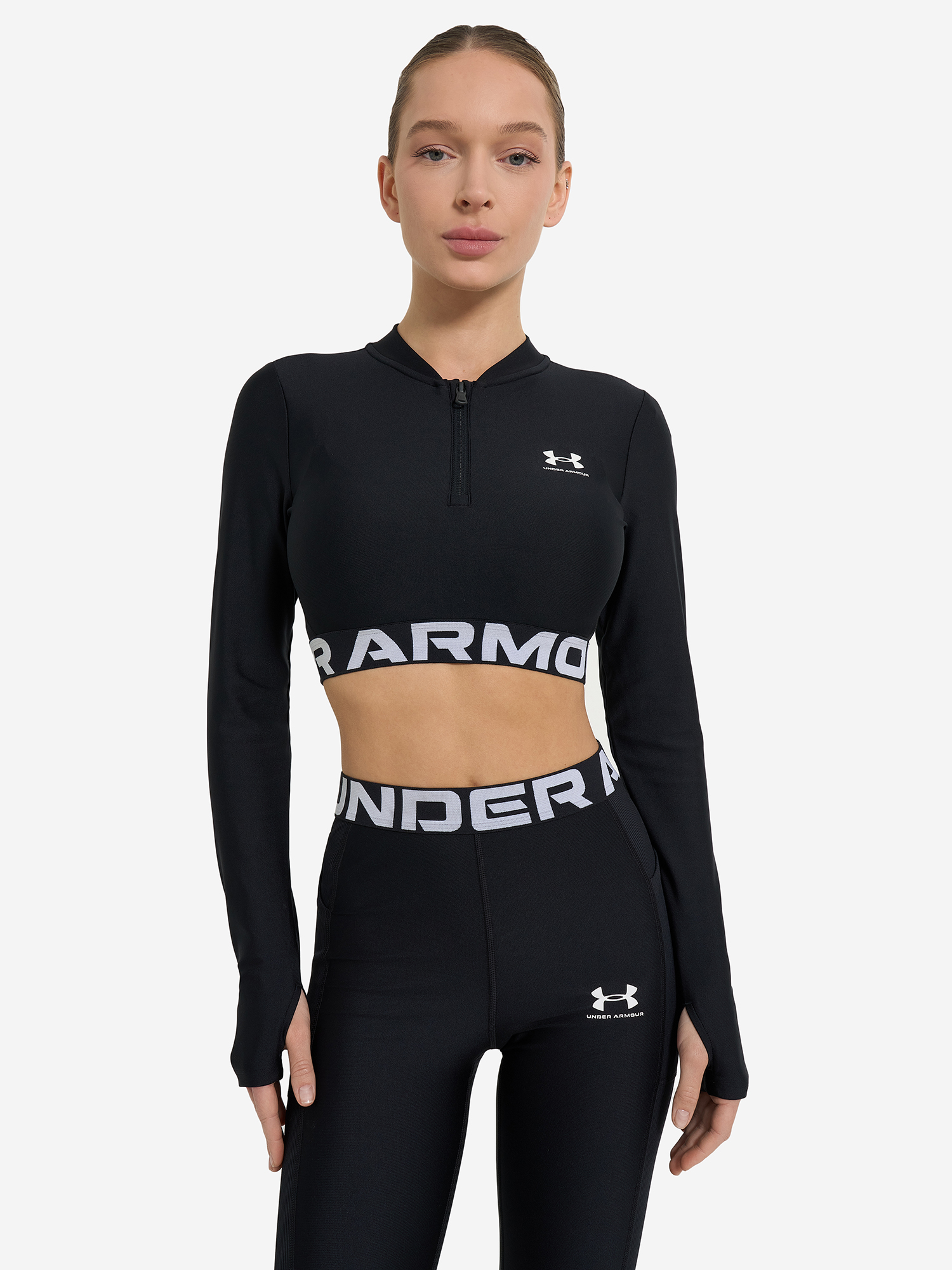 фото Лонгслив женский under armour heatgear rib, черный