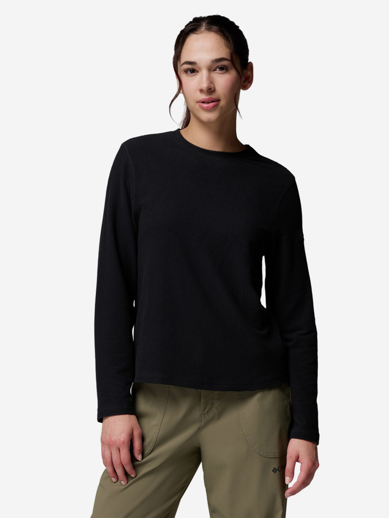 фото Лонгслив женский columbia brea falls grid crew ls, черный