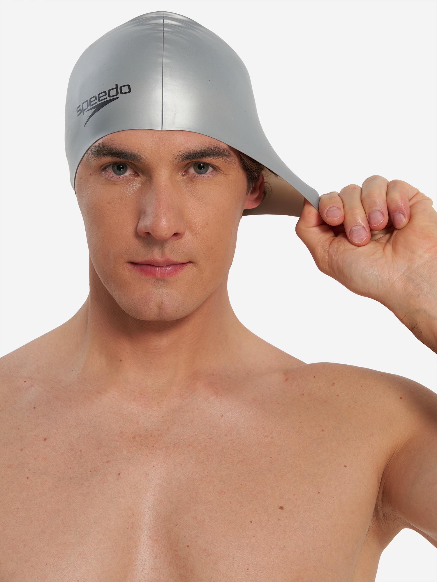 фото Шапочка для плавания speedo plain flat, серебряный