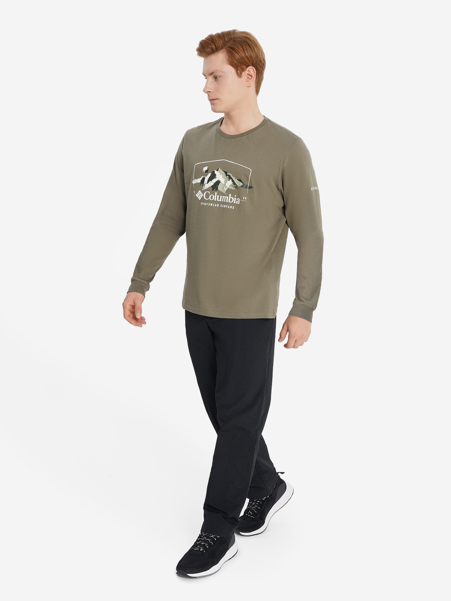 фото Лонгслив мужской columbia csc seasonal logo ls tee, зеленый