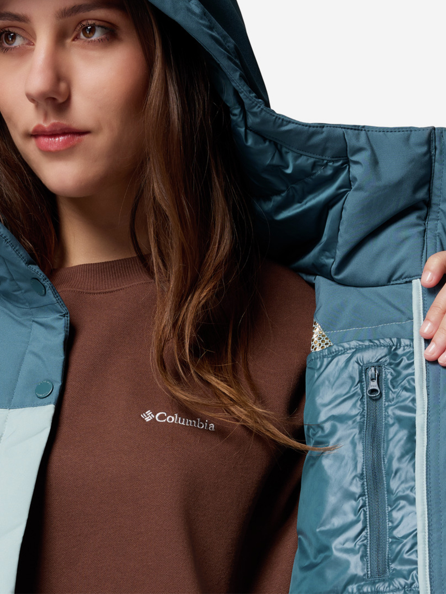 фото Пуховик женский columbia mountain croo iii mid down jacket, голубой