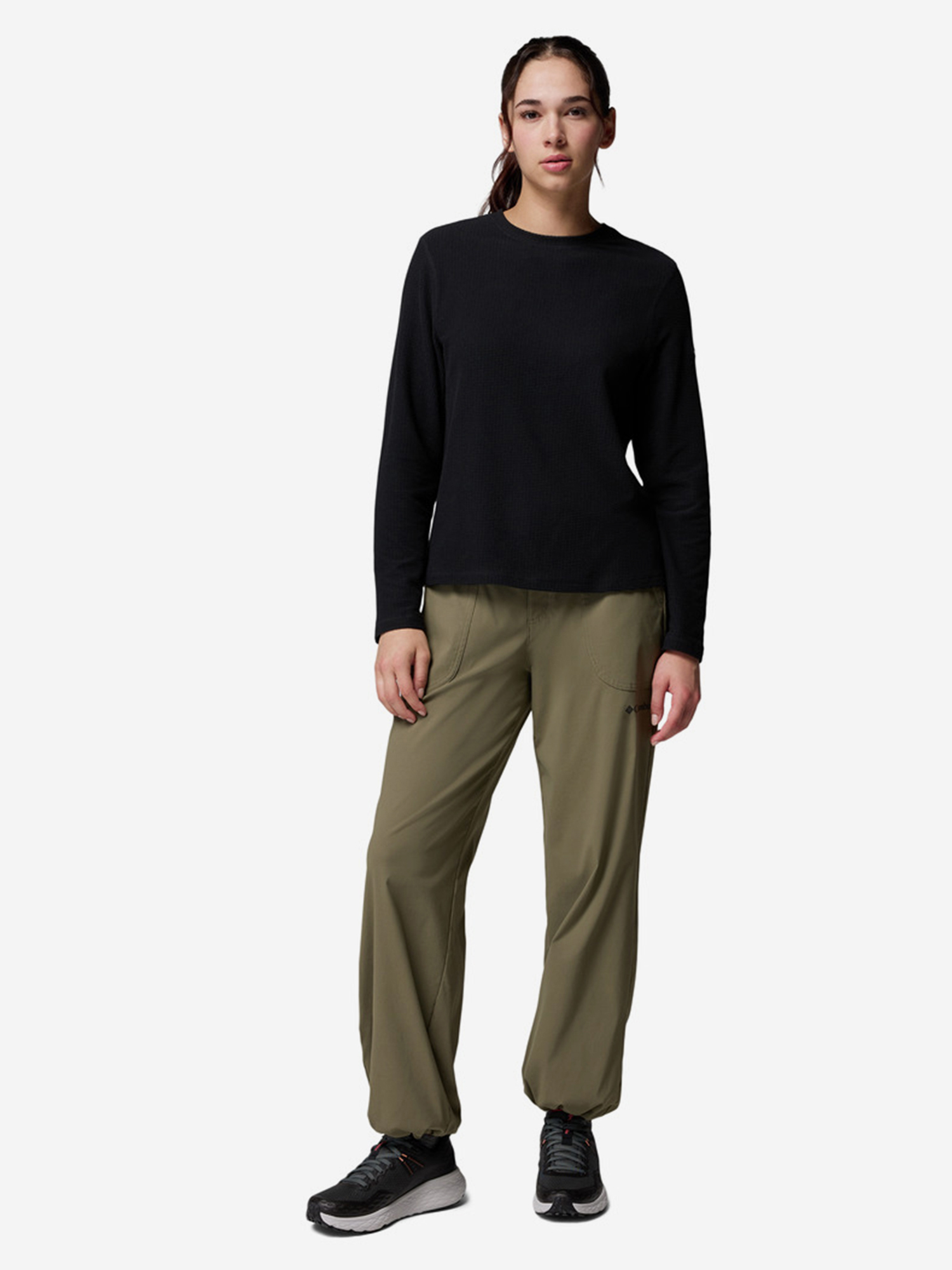 фото Лонгслив женский columbia brea falls grid crew ls, черный