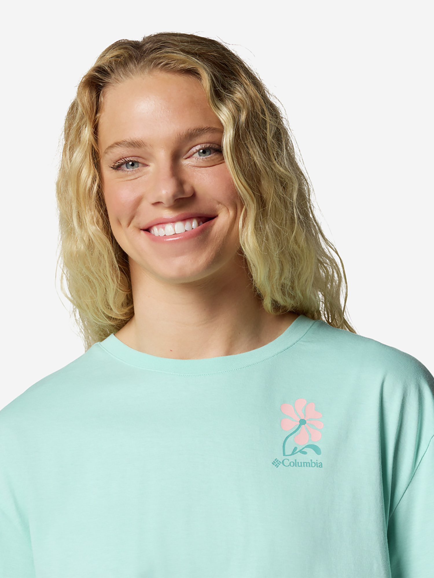 фото Футболка женская оверсайз columbia rolling bend graphic oversized tee, голубой