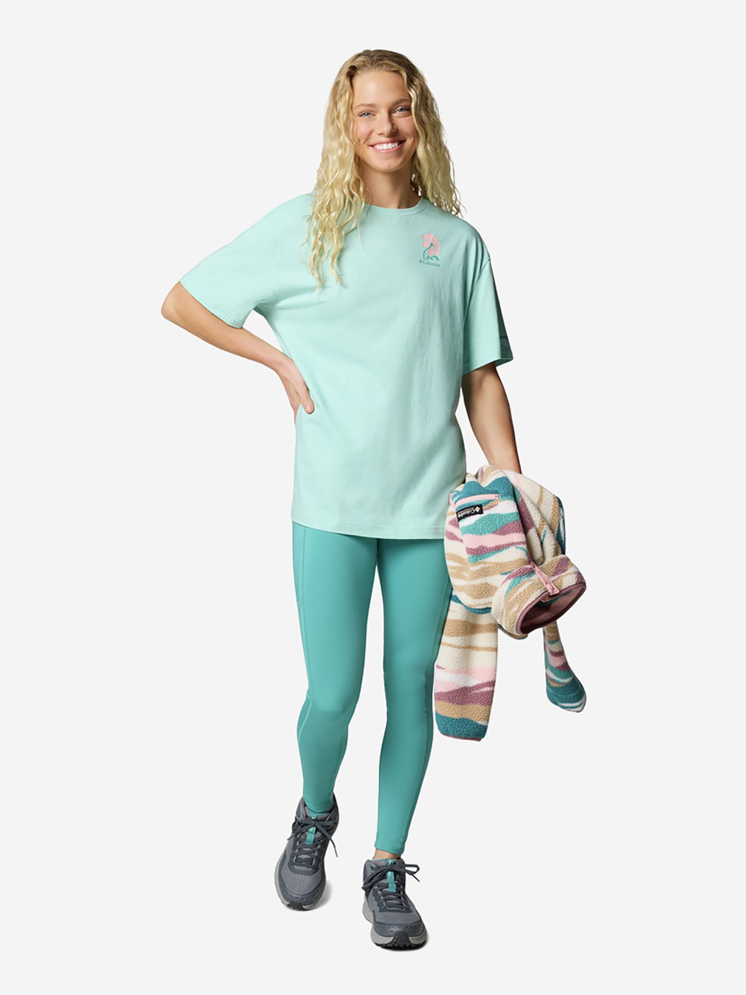 фото Футболка женская оверсайз columbia rolling bend graphic oversized tee, голубой