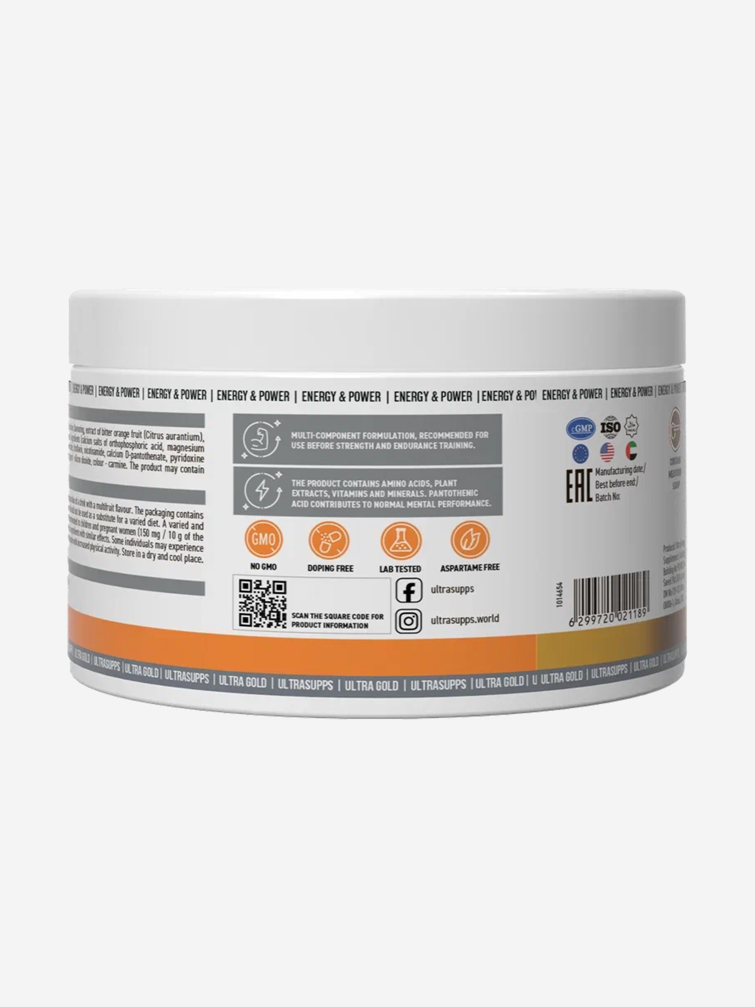 фото Предтренировочный комплекс ultrasupps "мультифрукт", 200 г, белый