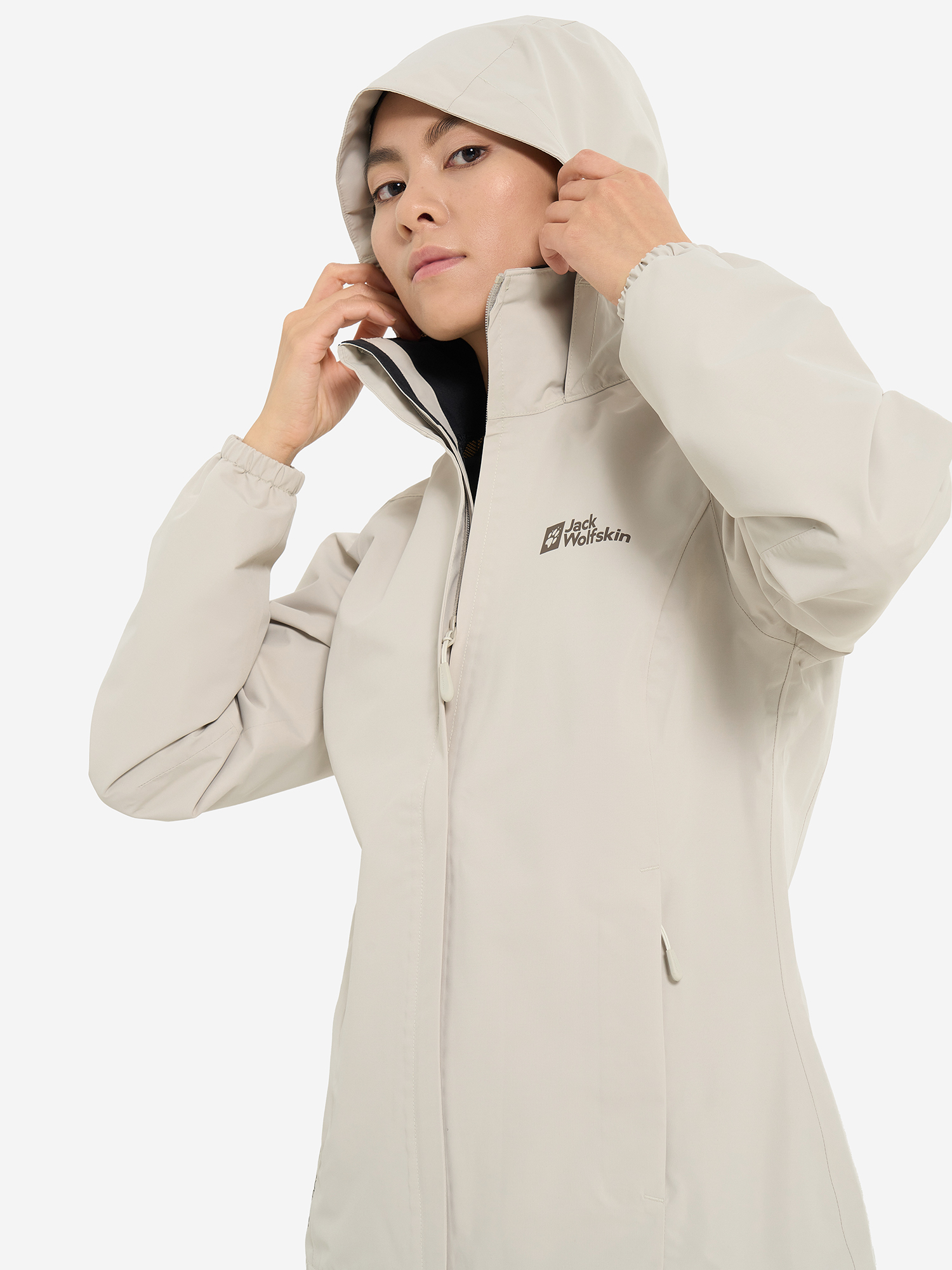 фото Куртка мембранная женская jack wolfskin stormy point, бежевый
