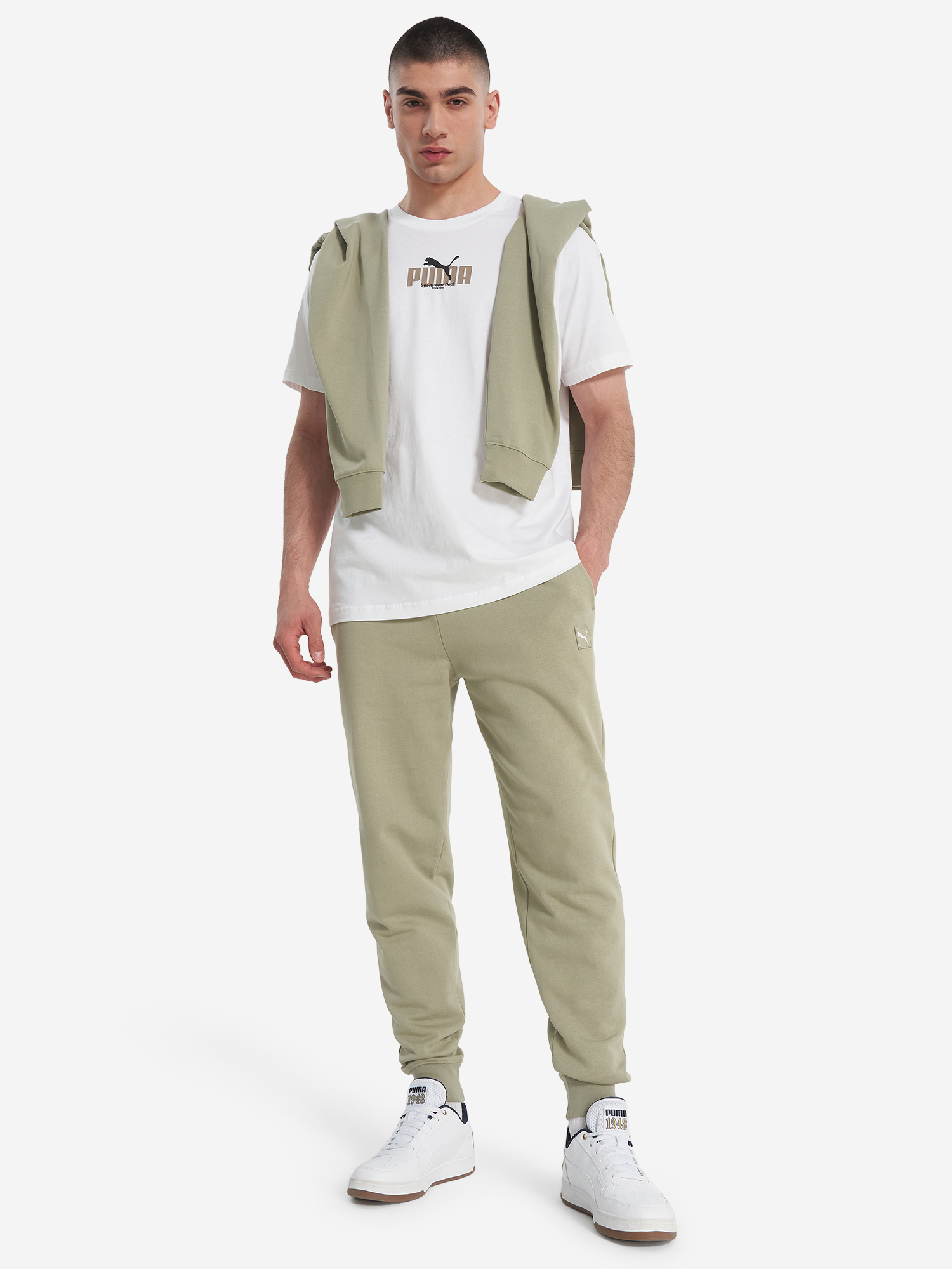 фото Брюки флисовые мужские puma ess elevated, зеленый