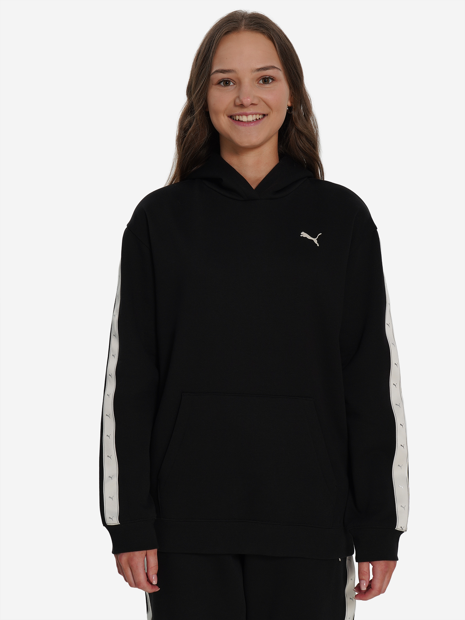 фото Худи для девочек puma tape relaxed, черный