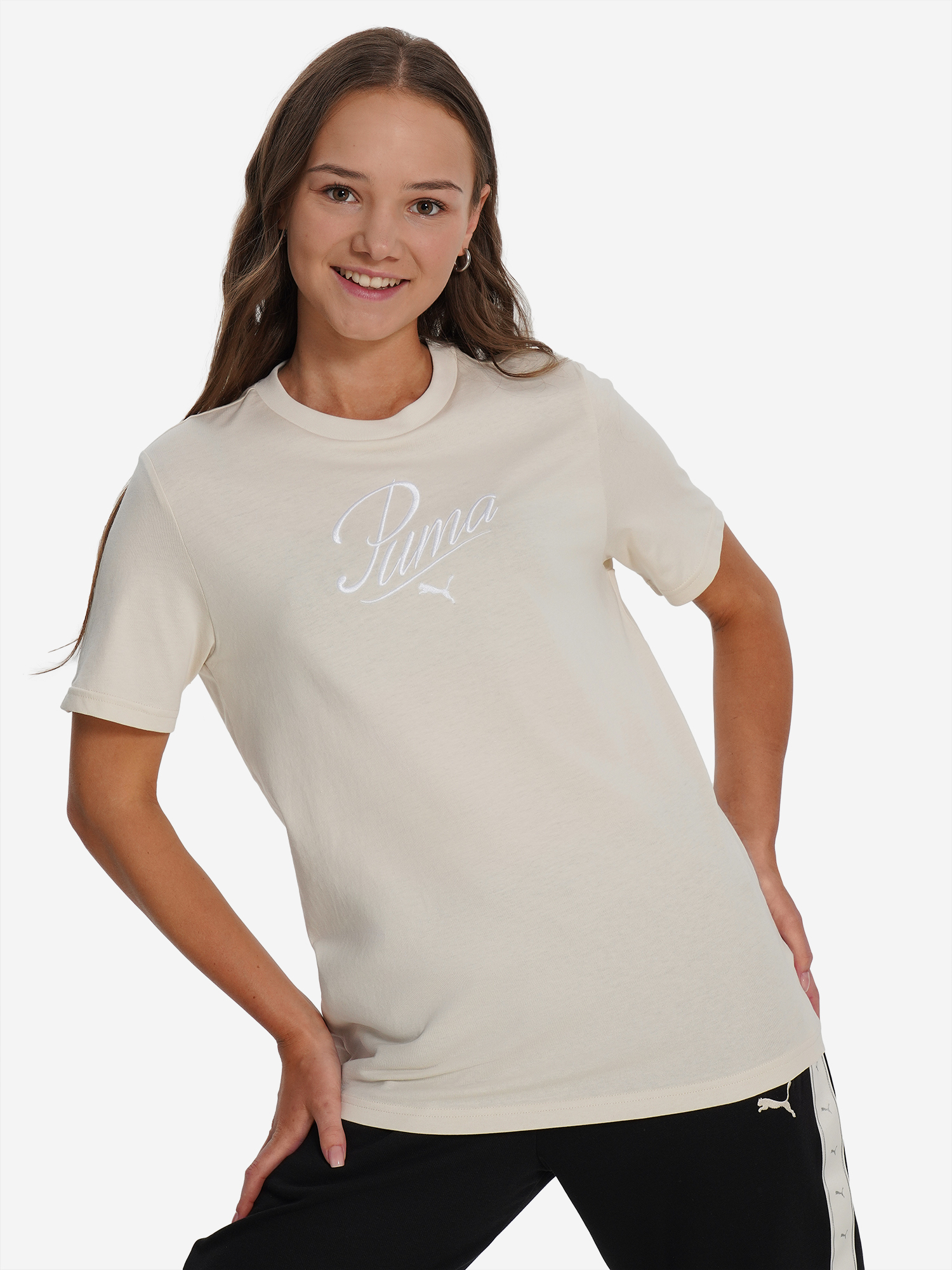 фото Футболка для девочек puma script, бежевый