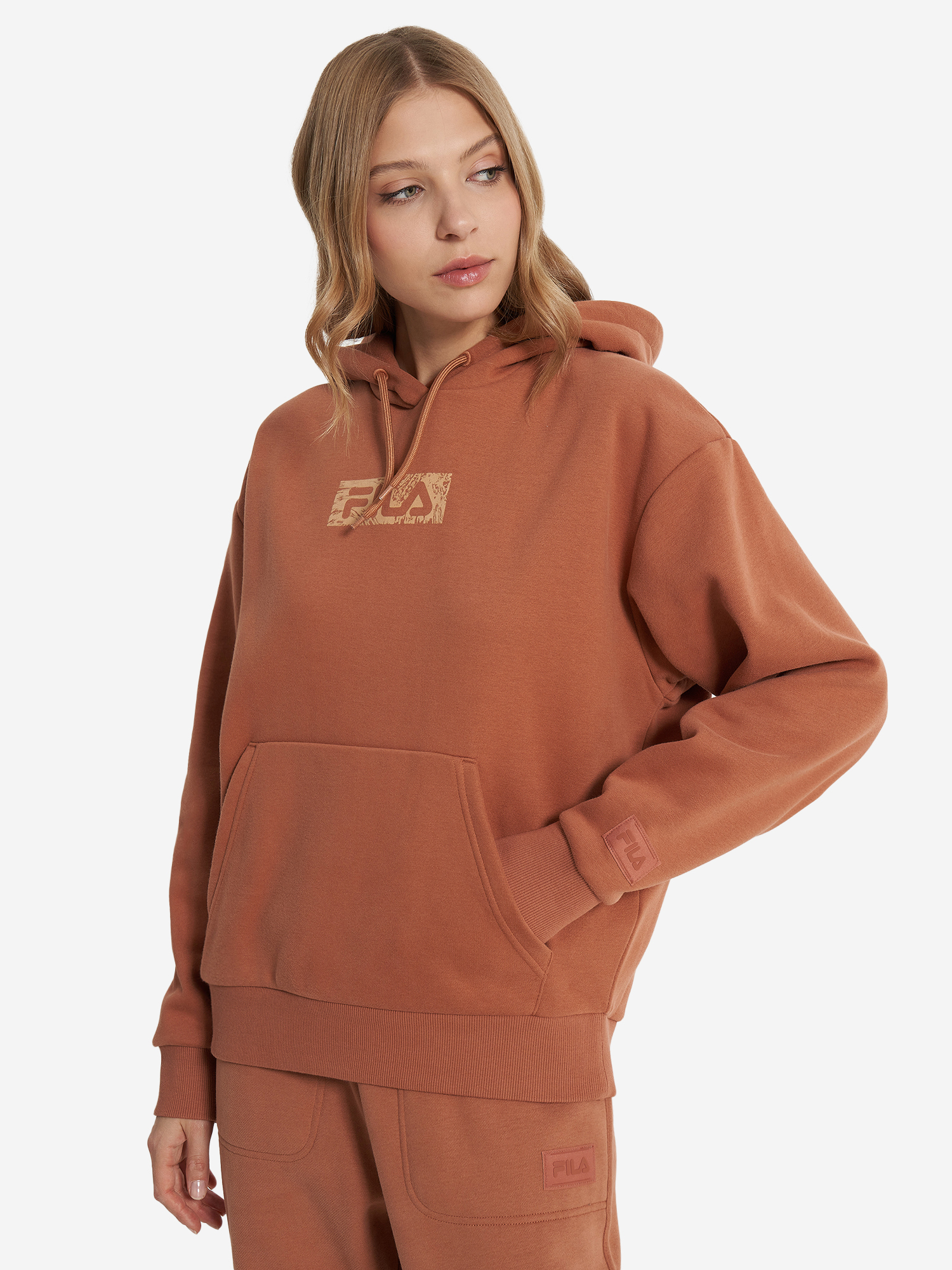 фото Худи женское оверсайз fila, коричневый